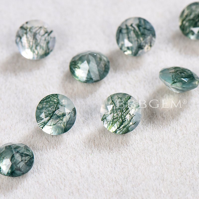 Pierre précieuse en agate mousse verte naturelle taillée ronde — Pierres précieuses en vrac