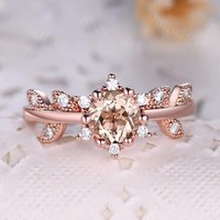 Bague de Fiançailles Feuille en Morganite Inspirée de la Nature avec Moissanite — Bagues de fiançailles