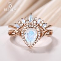 Moonstone Bridal Set with Marquise and Pear Shaped Stones