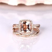 Ensemble de Bagues de Fiançailles Halo en Morganite Tressée en Or 14K/18K