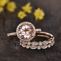Ensemble de Bagues de Fiançailles en Morganite de 3 Carats en Or Rose
