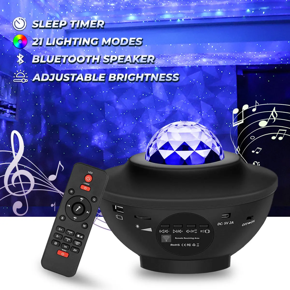Projecteur d'étoiles Galaxy Encalife avec haut-parleur — Veilleuses et lampes galaxie