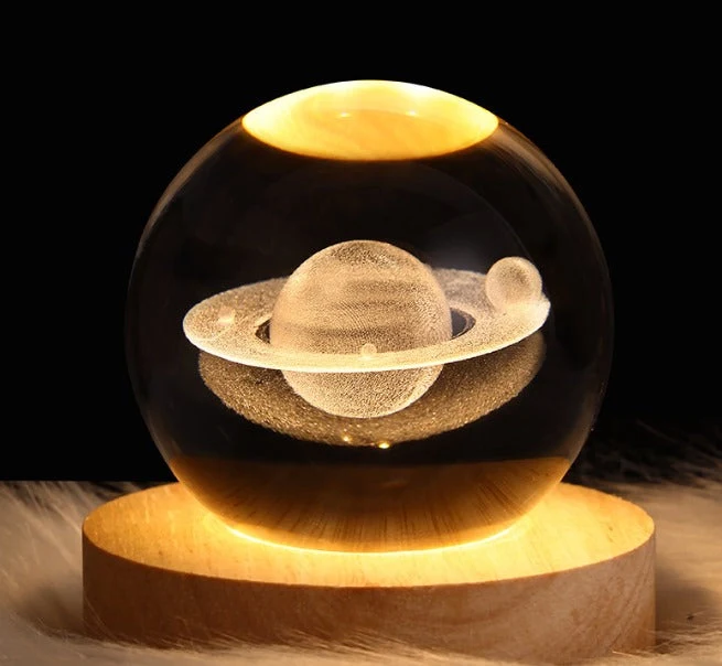 Glowing Galaxy Crystal Ball Table Lamp 3D Planet Moon Lamp Bedroom - 60mm / Colour Moon — Night Lights & Galaxy Lamps