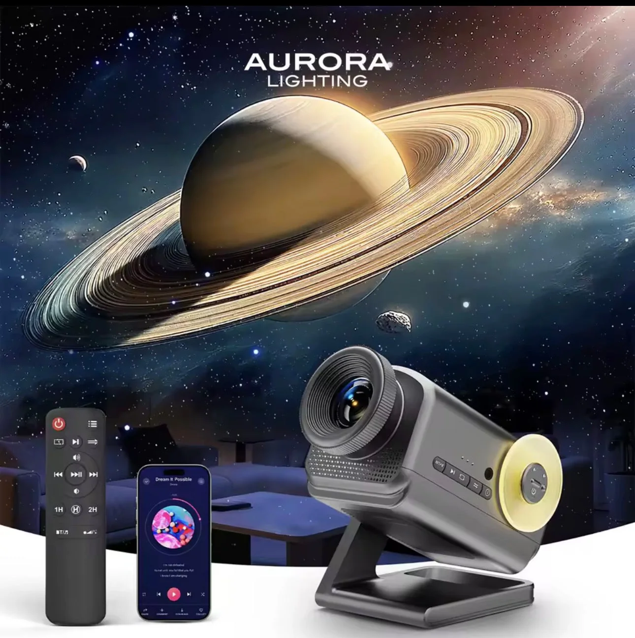 Aurora Lighting 3D Projector Mini HD 3D Galaxy Projector Night Light for Kids Adults Bedroom Room Decor Birthday Christmas - Emitting Colour: Gray — Night Light