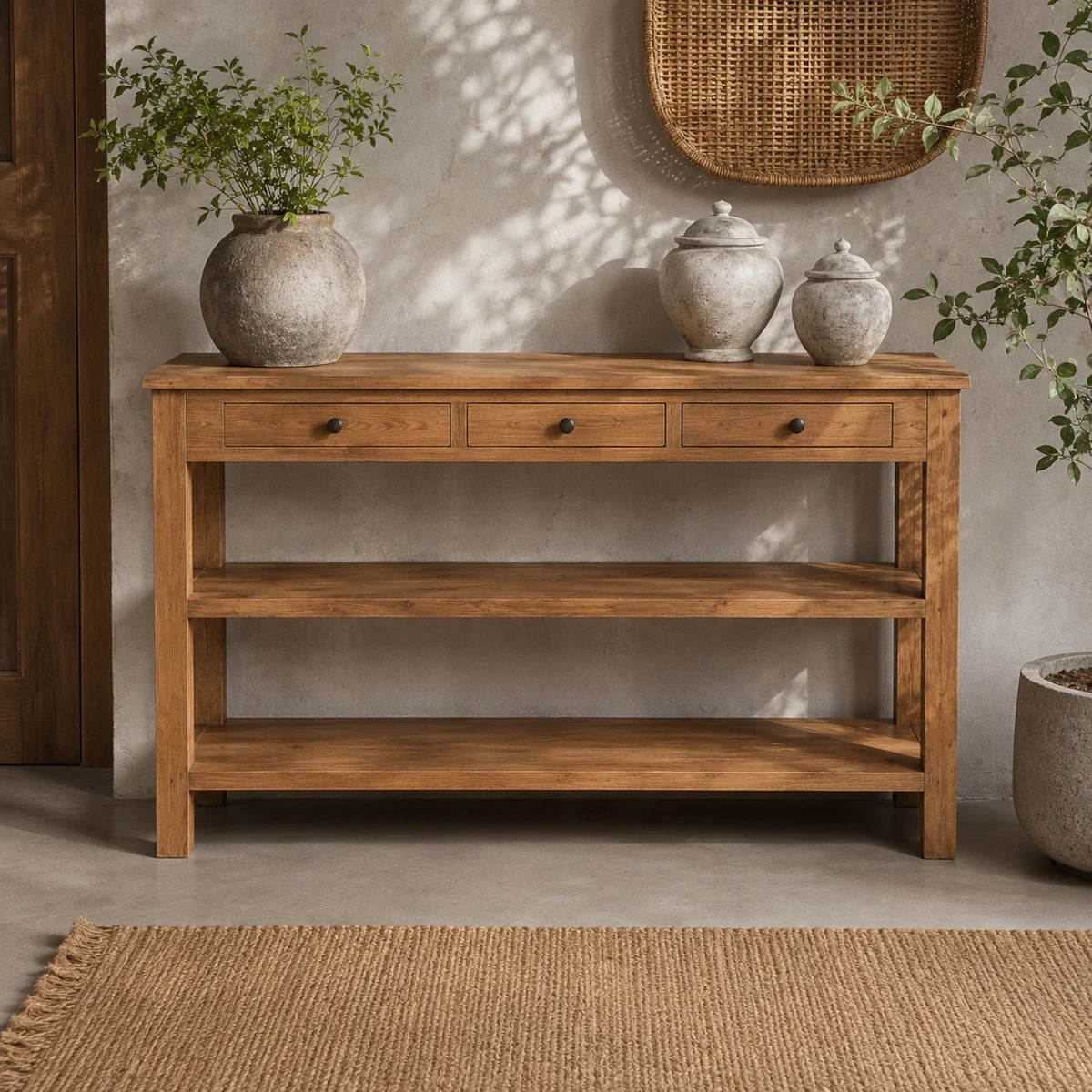 Table Console Nexora avec 2 Tiroirs - Bois de Teck Recyclé