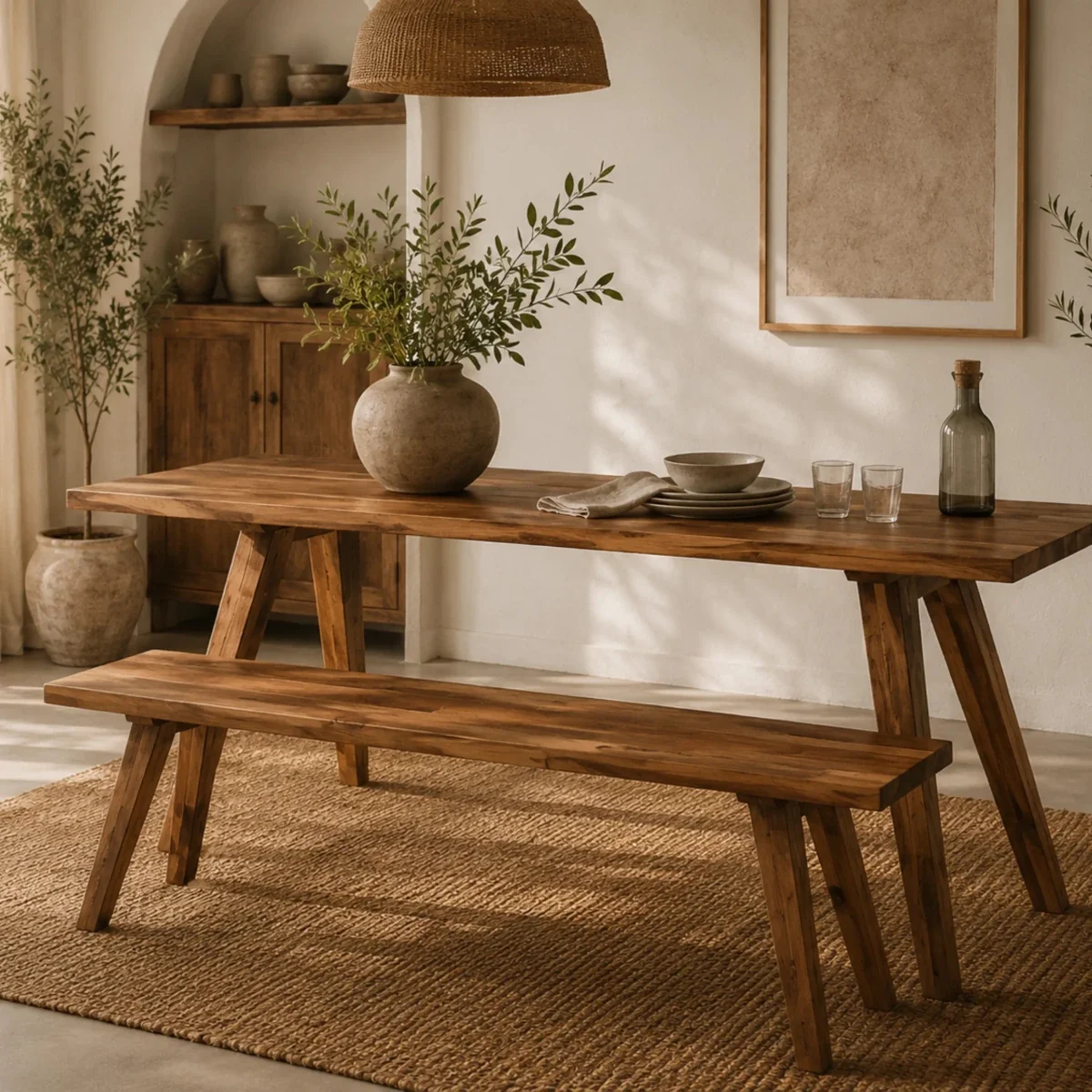 Table à manger Serenova avec banc - Bois de teck récupéré