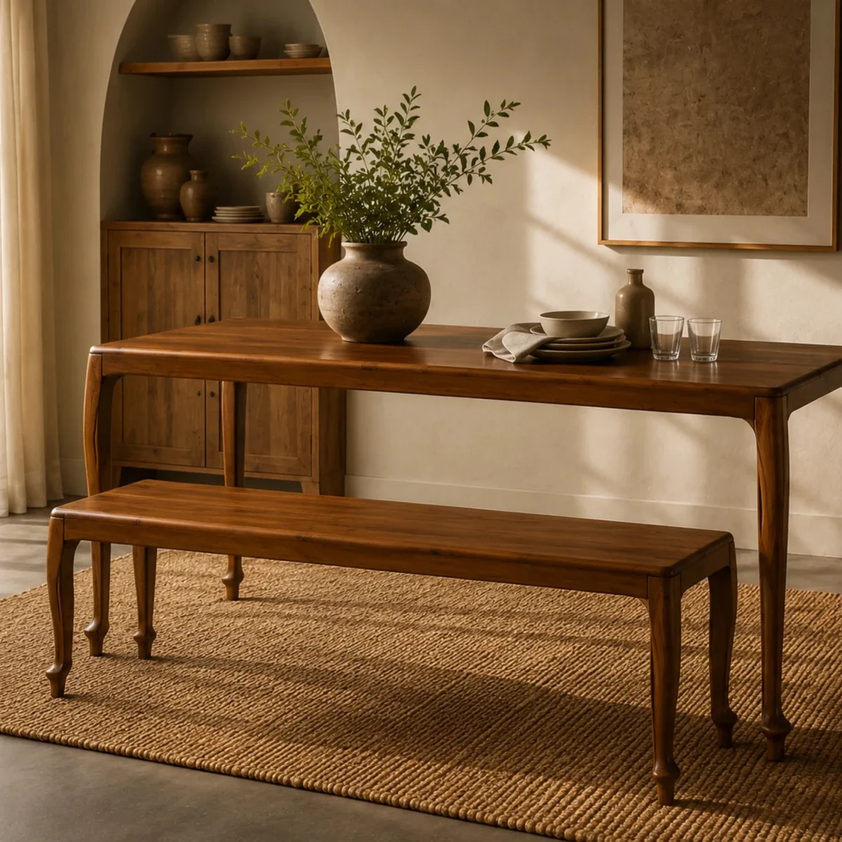 Modern Karigar Agro Dining Table and Bench Set with 48" Bench