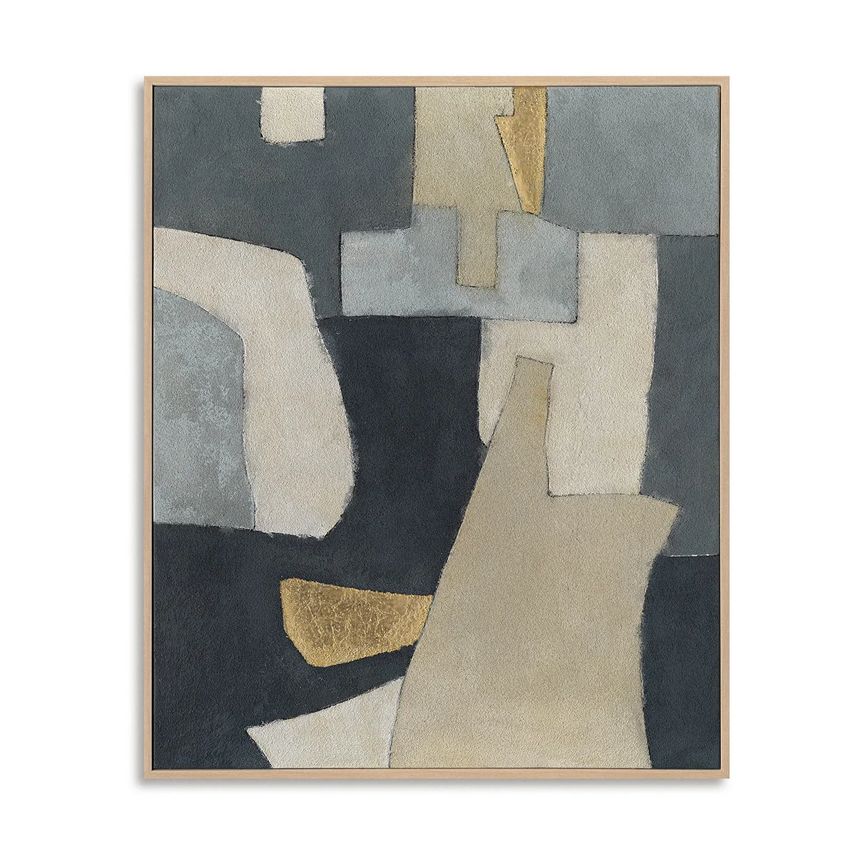 Art mural géométrique abstrait fait main - Gris, Beige, Or - 24" x 20 — Décoration murale