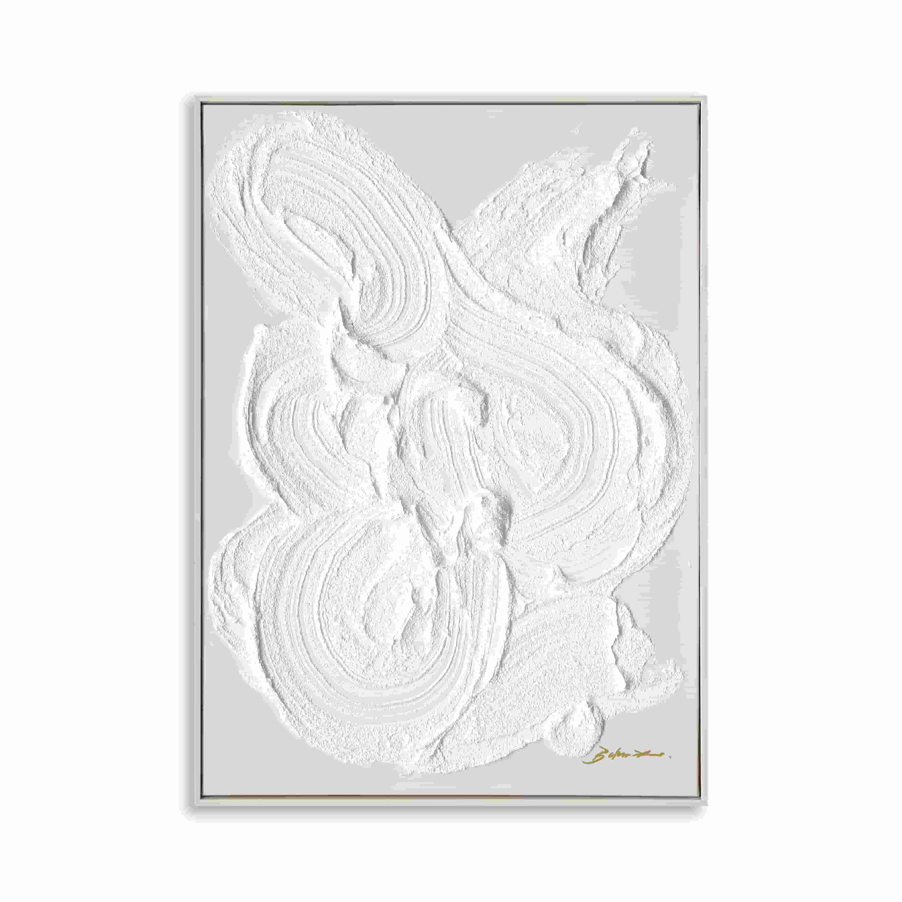 Original Handmade Abstract Wall Art – White Textured Minimalist Modern Painting - White Frame / 24"x 20"/ 61 x 51 CM — Wall Decor