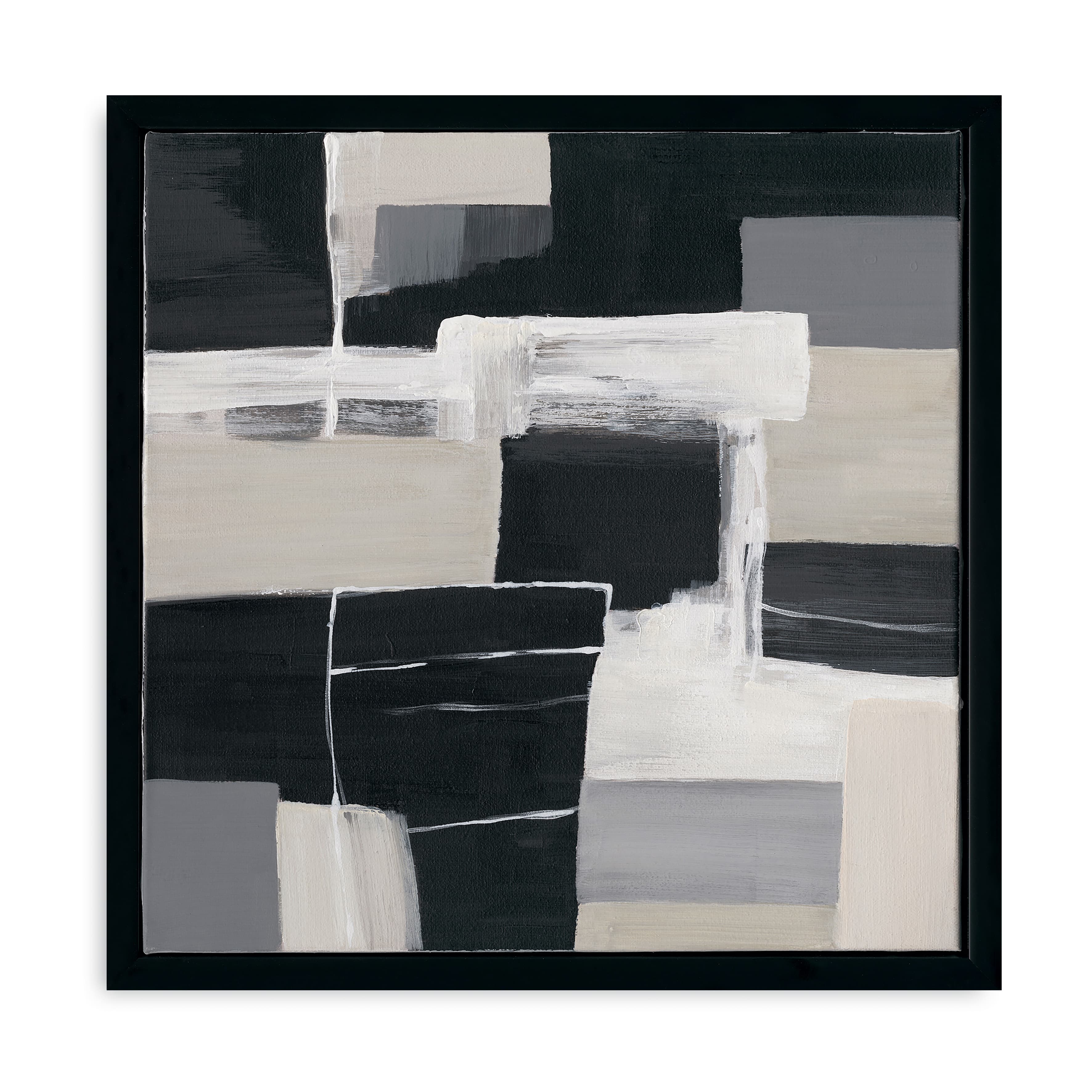 Œuvre d'art minimaliste peinte à la main en noir, blanc, gris et beige — Décoration murale