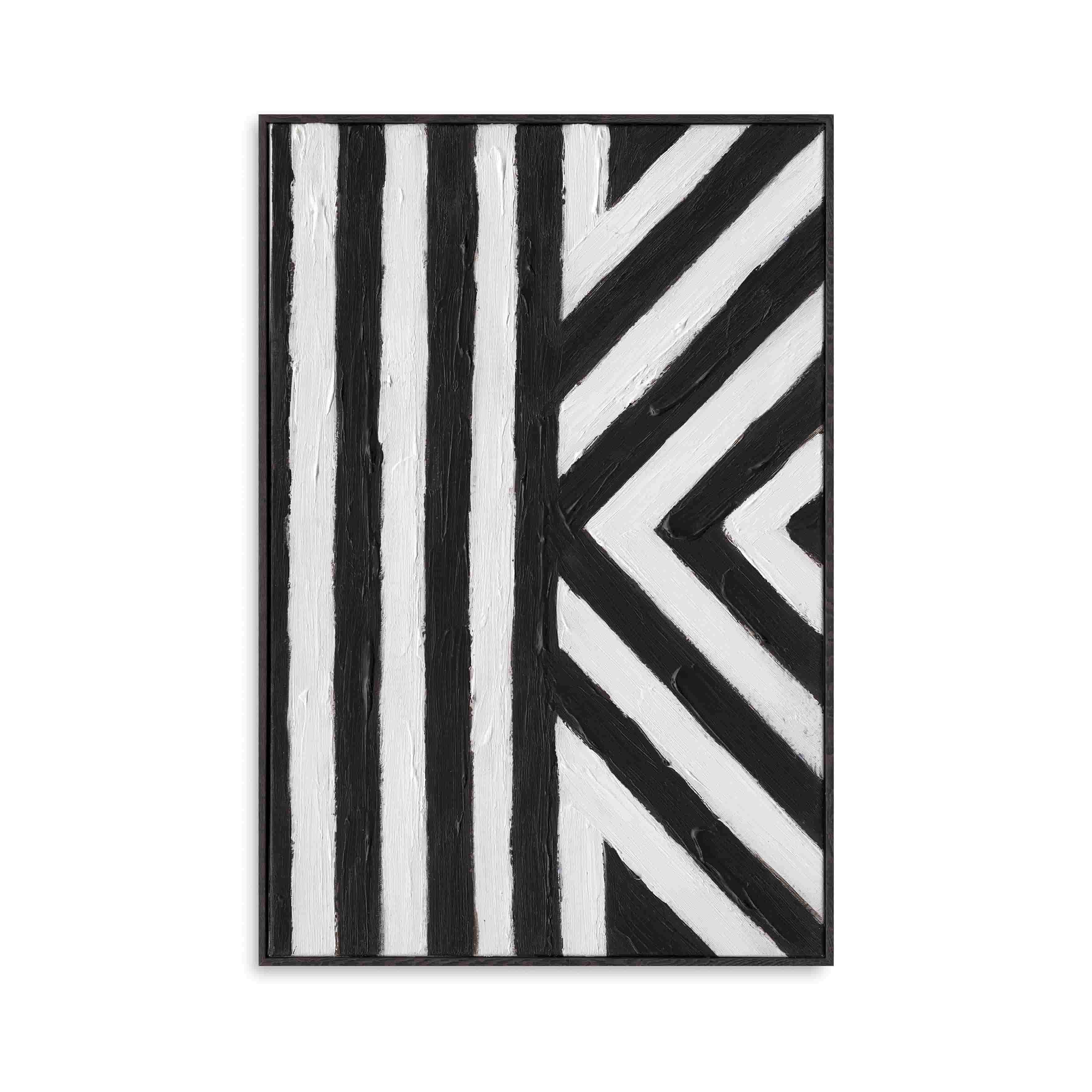 Handmade Textured Wall Art – Black & White Geometric Abstract Painting - Black Frame / 24"x 20"/ 61 x 51 CM — Wall Decor