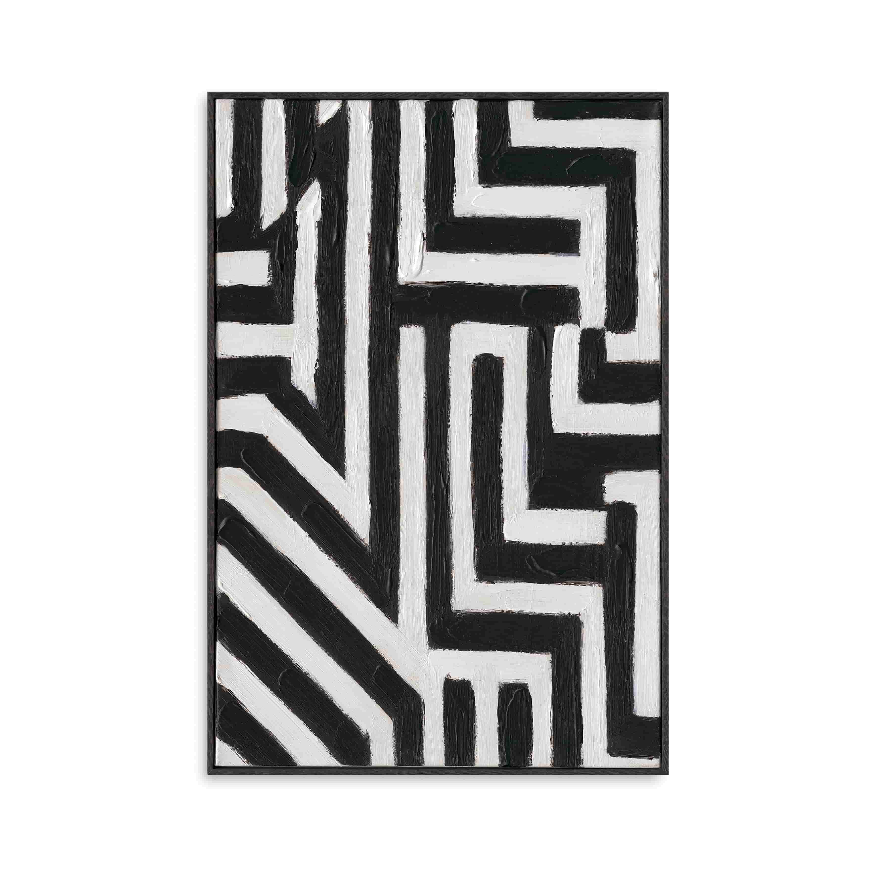 Art mural texturé fait main - Peinture géométrique en noir et blanc — Décoration murale