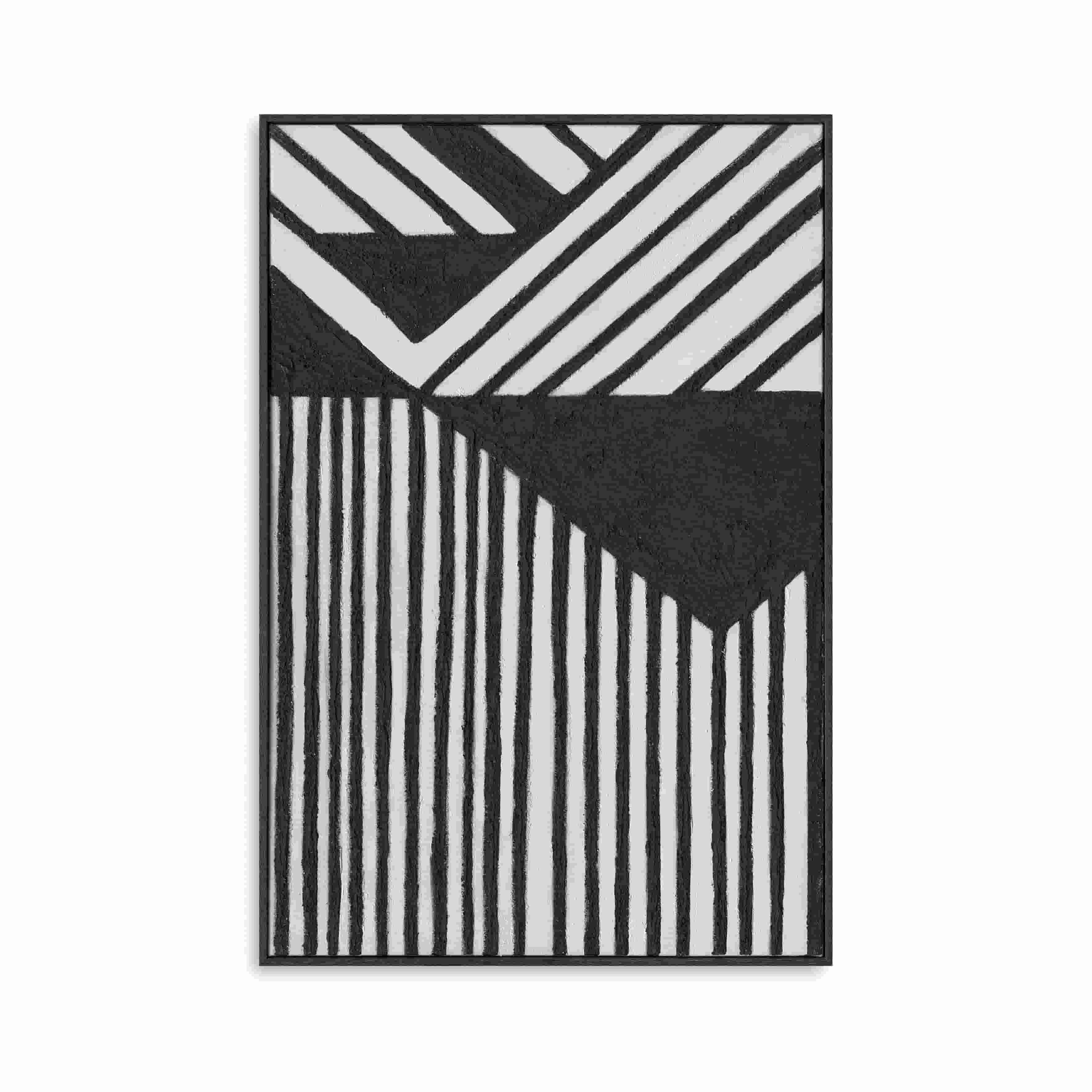 Handmade Textured Wall Art – Black & White Geometric Relief Painting - Black Frame / 24"x 20"/ 61 x 51 CM — Wall Decor