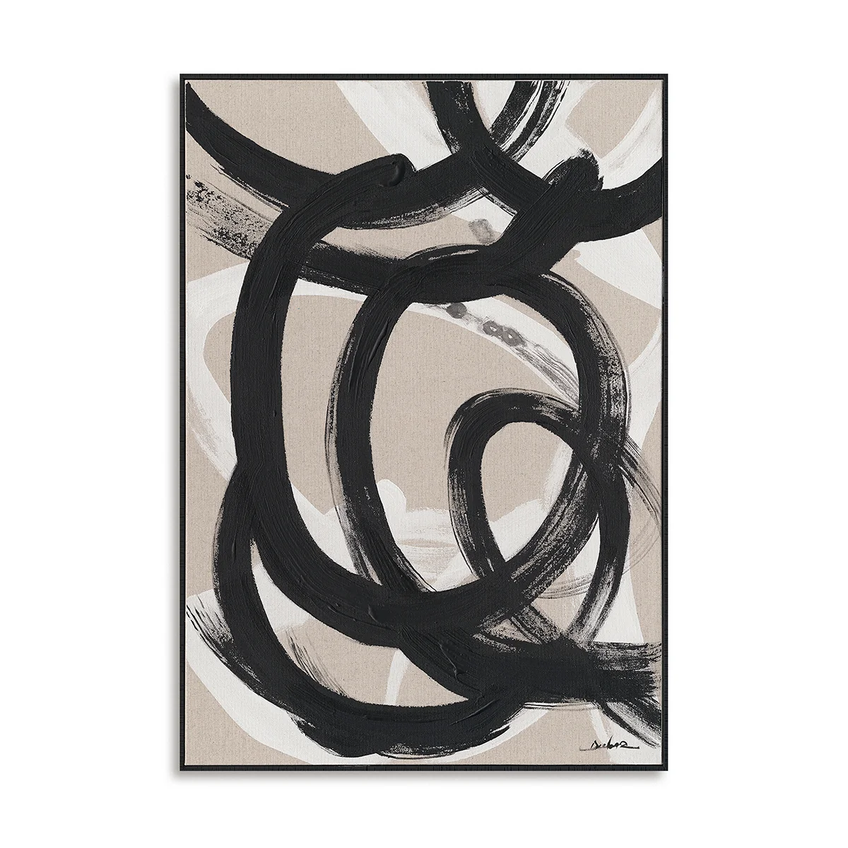 Hand-Painted Canvas Wall Art Modern Black Brushstroke Abstract - Black Frame / 24"x 20"/ 61 x 51 CM — Wall Decor