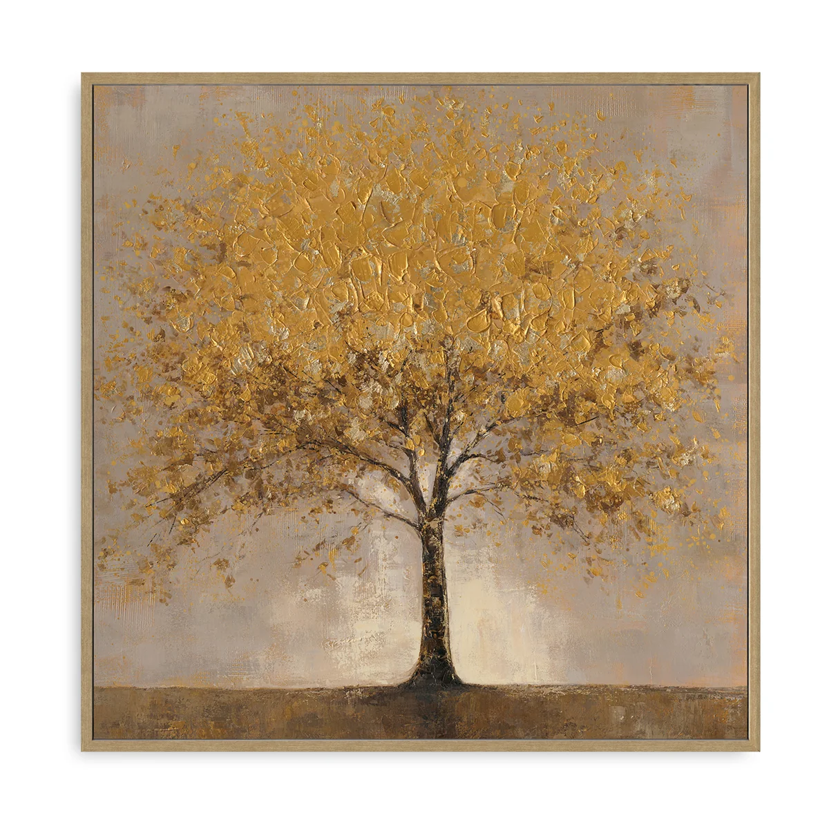 Hand-Painted Canvas Wall Art Golden Tree with Textured Finish - Black Frame / 24''x 24''/ 61x 61 CM — Wall Decor