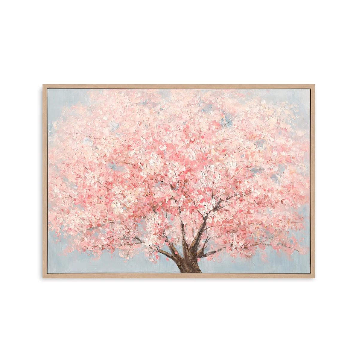 Art mural sur toile peint à la main - Arbre en fleurs roses - Cadre noir — Décoration murale