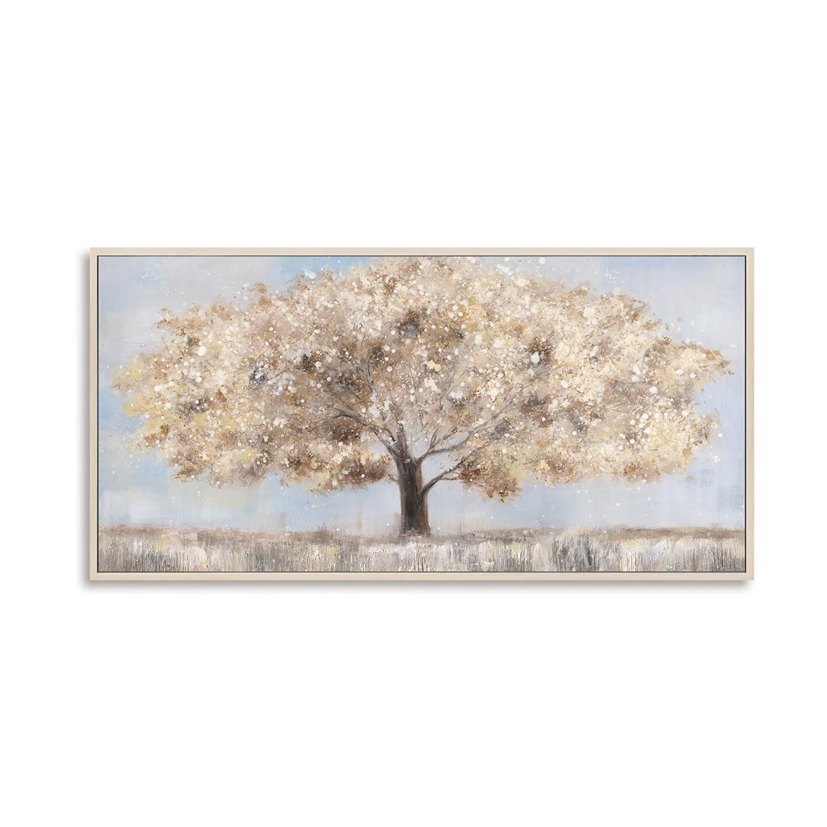 Art mural sur toile paysage peint à la main - Arbre doré avec ciel bleu — Décoration murale