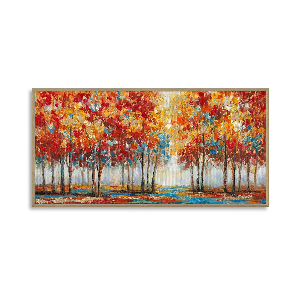 Golden Forest Symphony Handcrafted Painting Wall Art - Black Frame / 24''x 48''/ 61 x 122 CM — Wall Decor