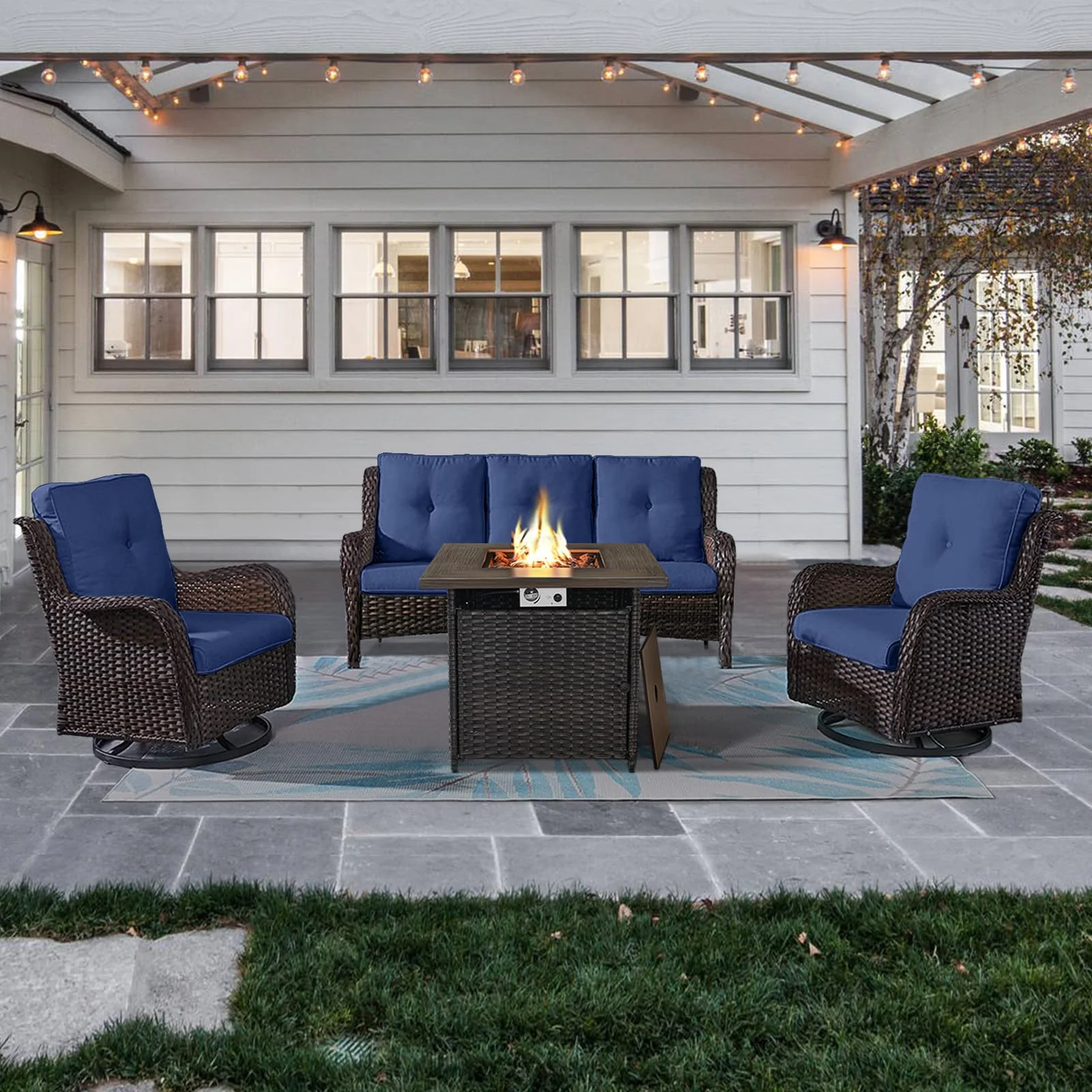 Ensemble de Patio en Rotin 4 Pièces avec Table de Feu Belord — Mobilier de patio et d'extérieur