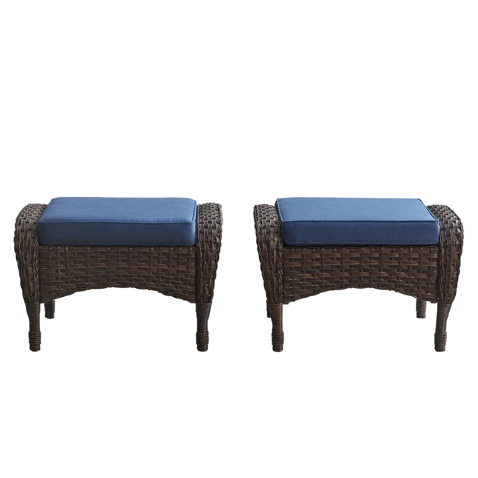 Outdoor Wicker Ottoman, NDS Series - Brown Wicker / Blue Cushion — Patio & Outdoor Furniture