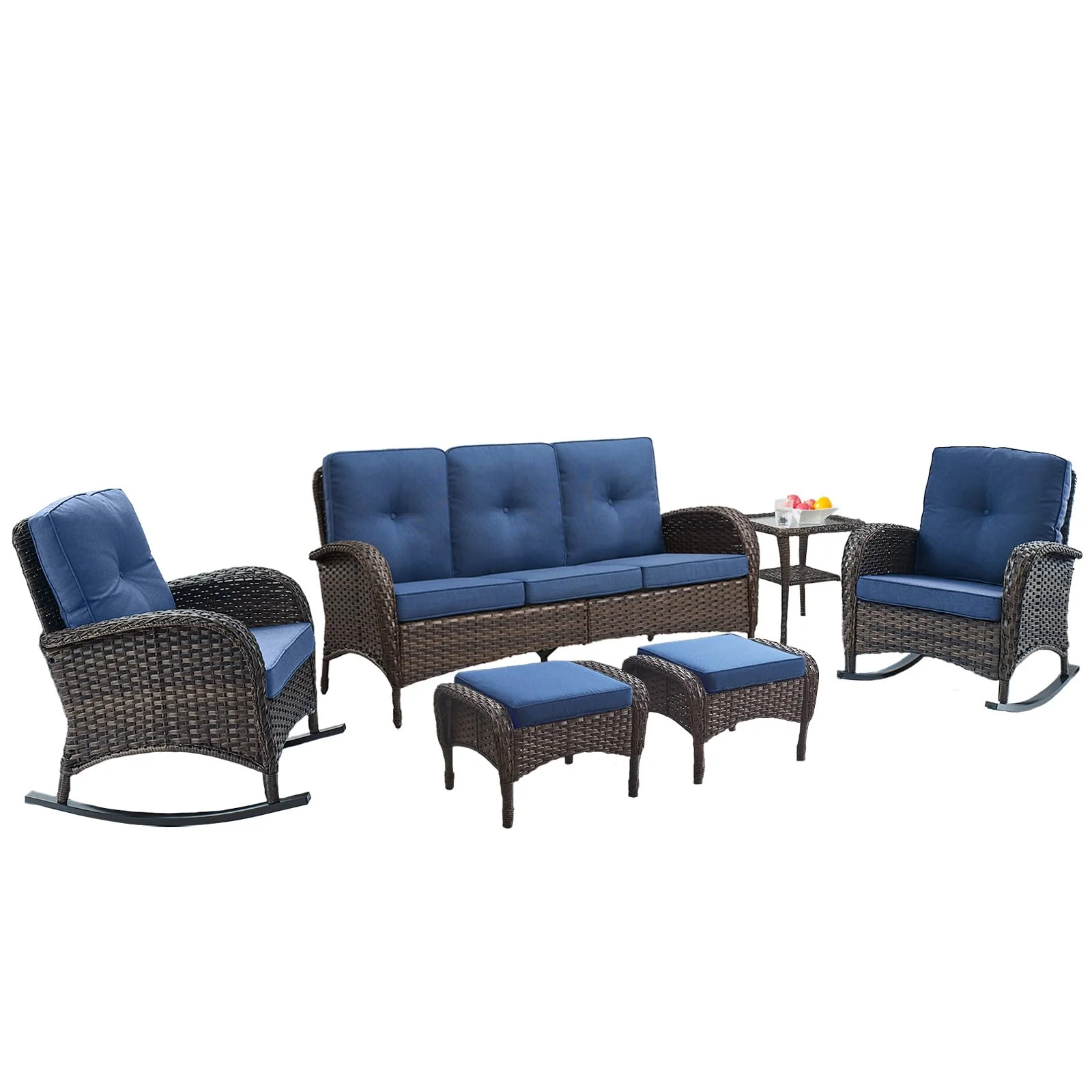 Ensemble de conversation de patio 6 pièces avec sofa et chaises à bascule — Mobilier de patio et d'extérieur