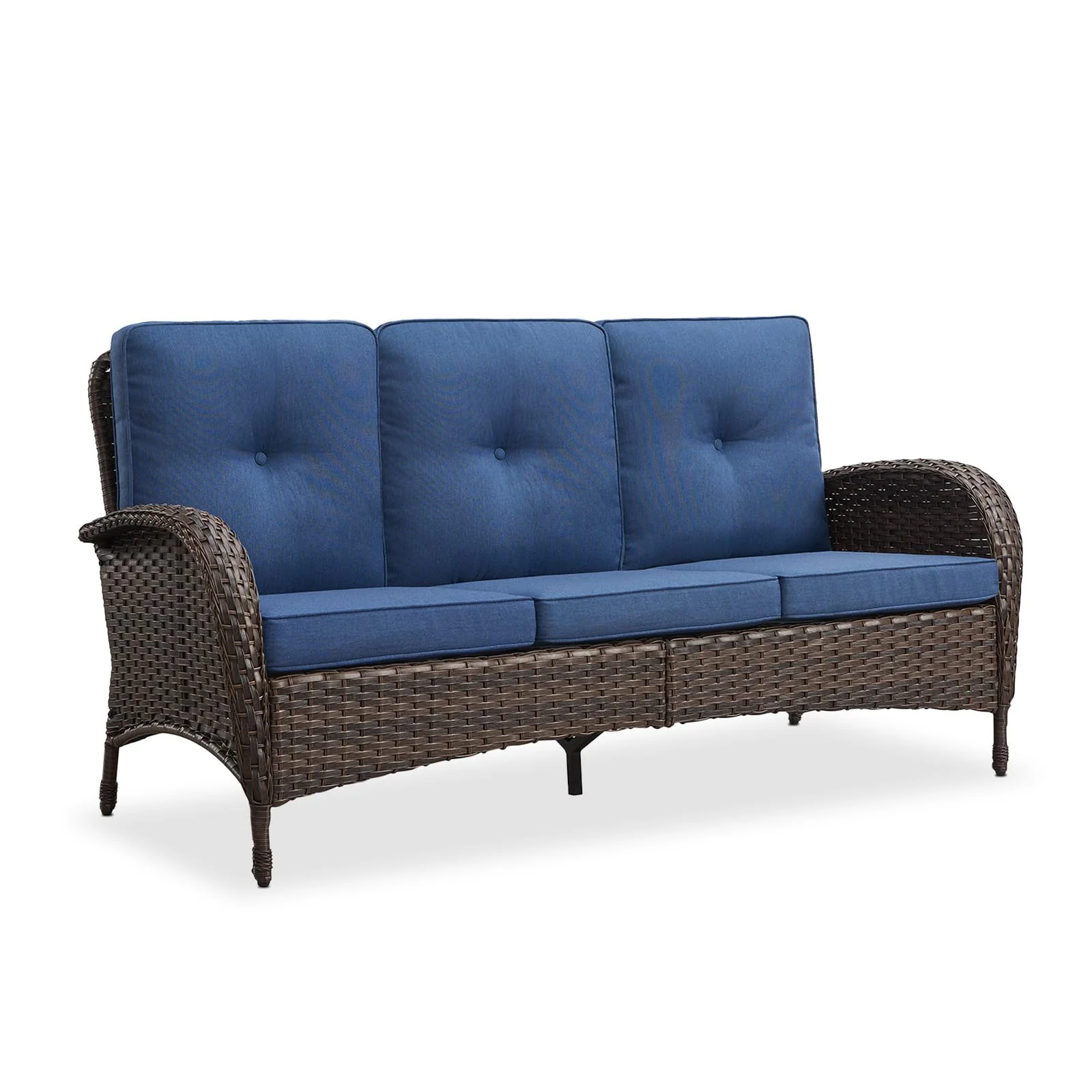 Outdoor Wicker Sofa, NDS Series - Brown Wicker / Blue Cushion — Patio & Outdoor Furniture