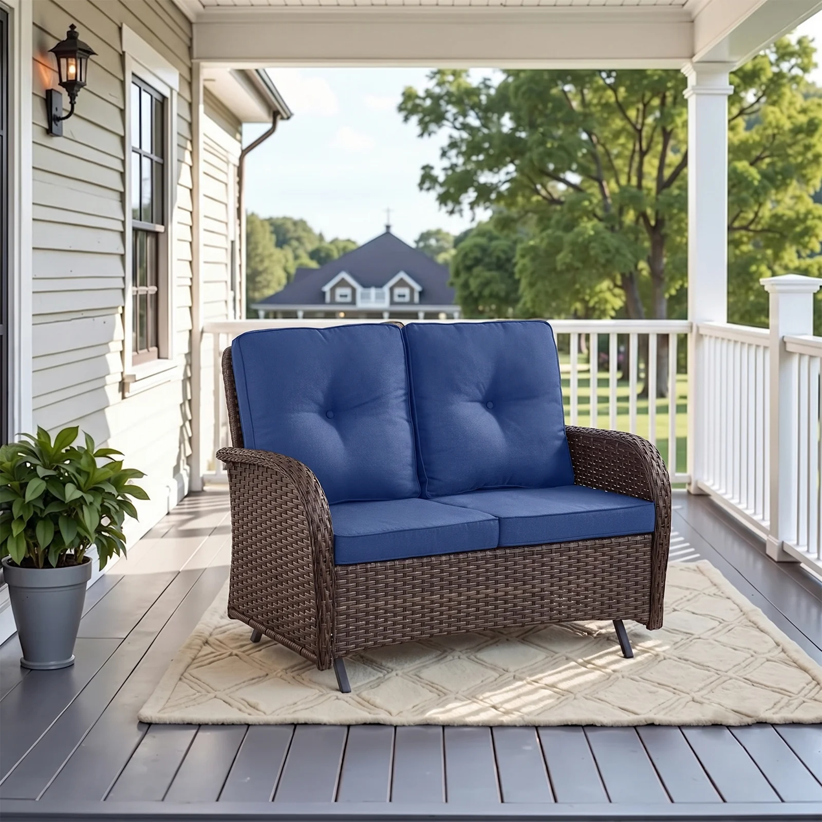 Banc Glisseur d'Extérieur Belord - Loveseat en Rotin Brun — Mobilier de patio et d'extérieur