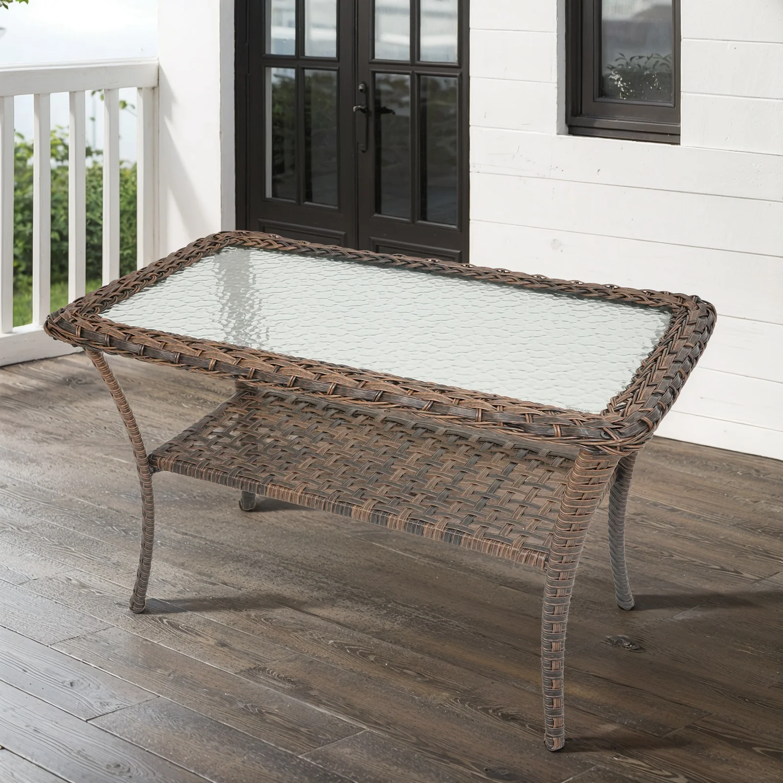 Table Basse Extérieure en Osier Belord NDS avec Plateau en Verre
