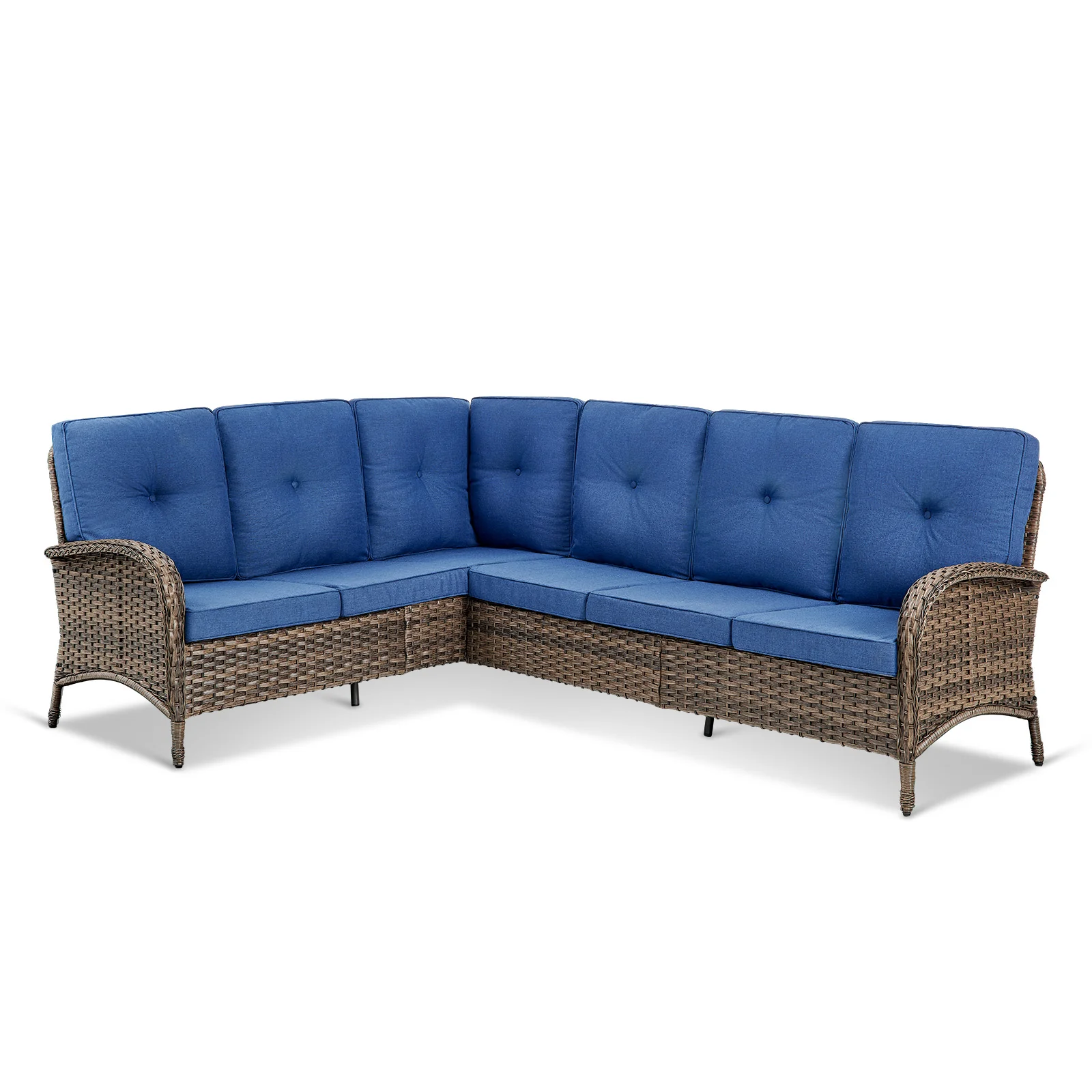 Ensemble de canapé sectionnel de 6 pièces Belord - Osier brun/Coussin bleu — Mobilier de patio et d'extérieur