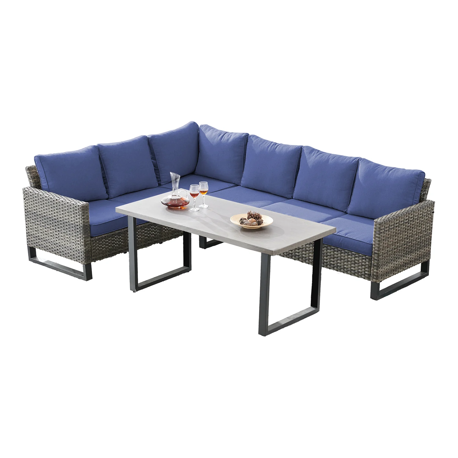 Ensemble de Salon en Rotin en L de 7 Pièces Belord GRS — Mobilier de patio et d'extérieur
