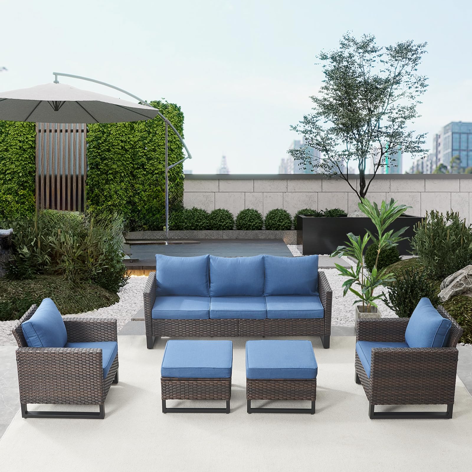 Ensemble de Patio en Osier 5 Pièces Belord GRS avec Canapé et Chaises — Mobilier de patio et d'extérieur