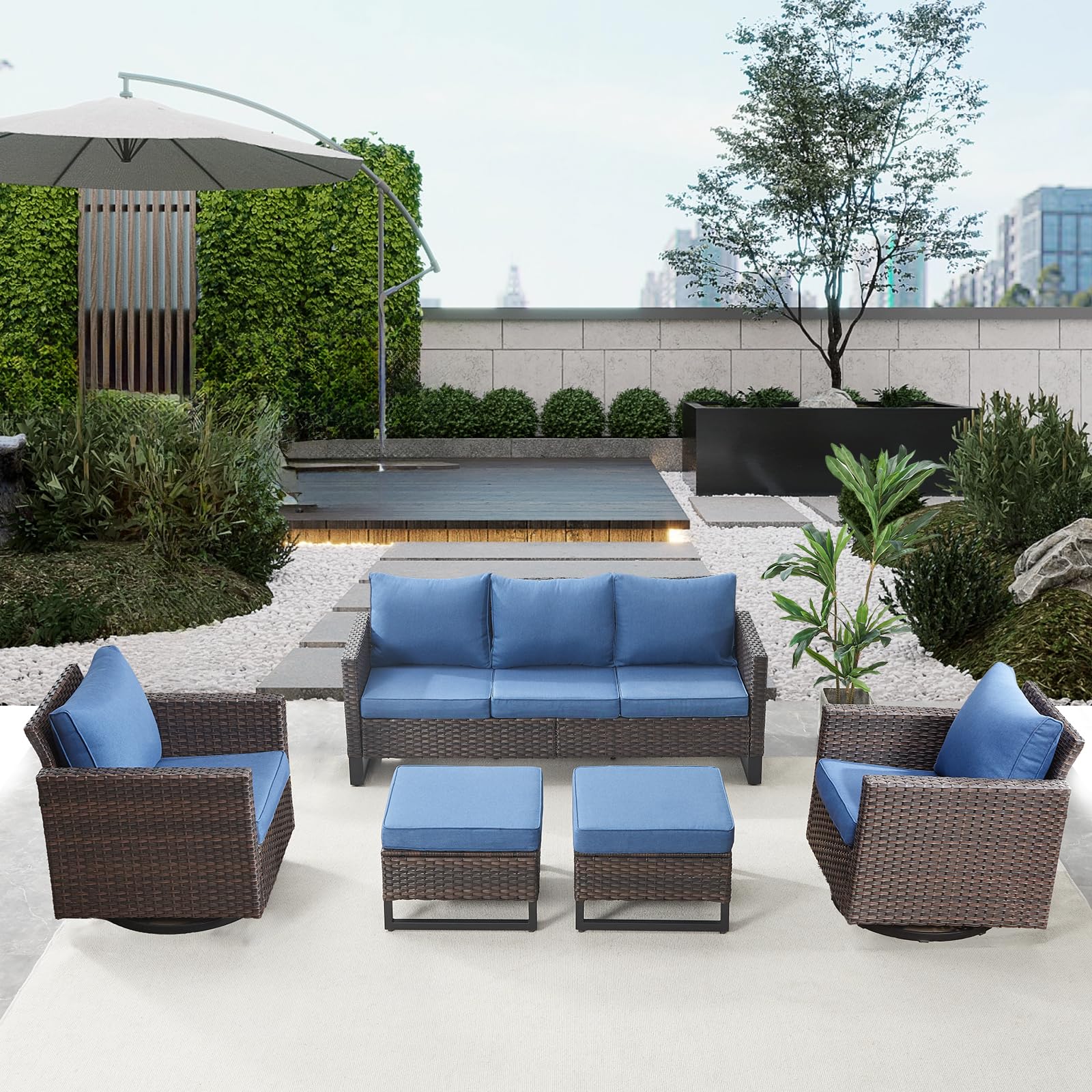 Ensemble de Patio en Osier 5 Pièces Belord GRS avec Canapé et Chaises Pivotantes — Mobilier de patio et d'extérieur