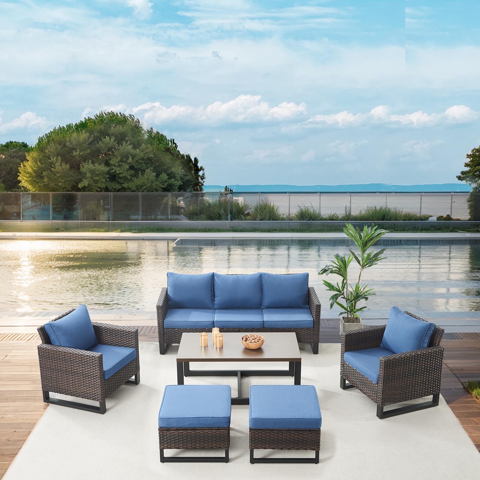 Ensemble de Patio en Osier 6 Pièces Belord GRS avec Sofa et Chaises — Mobilier de patio et d'extérieur