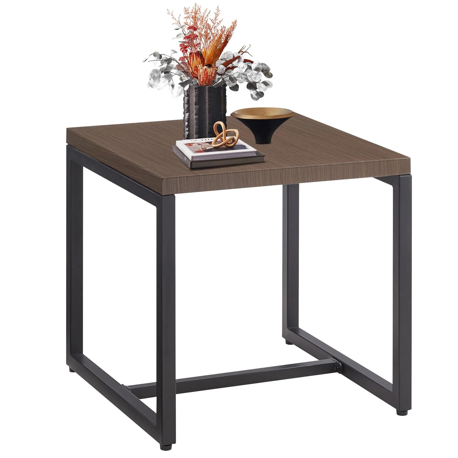 Table d'appoint carrée en métal Belord GRS avec plateau imitation bois — Mobilier de patio et d'extérieur