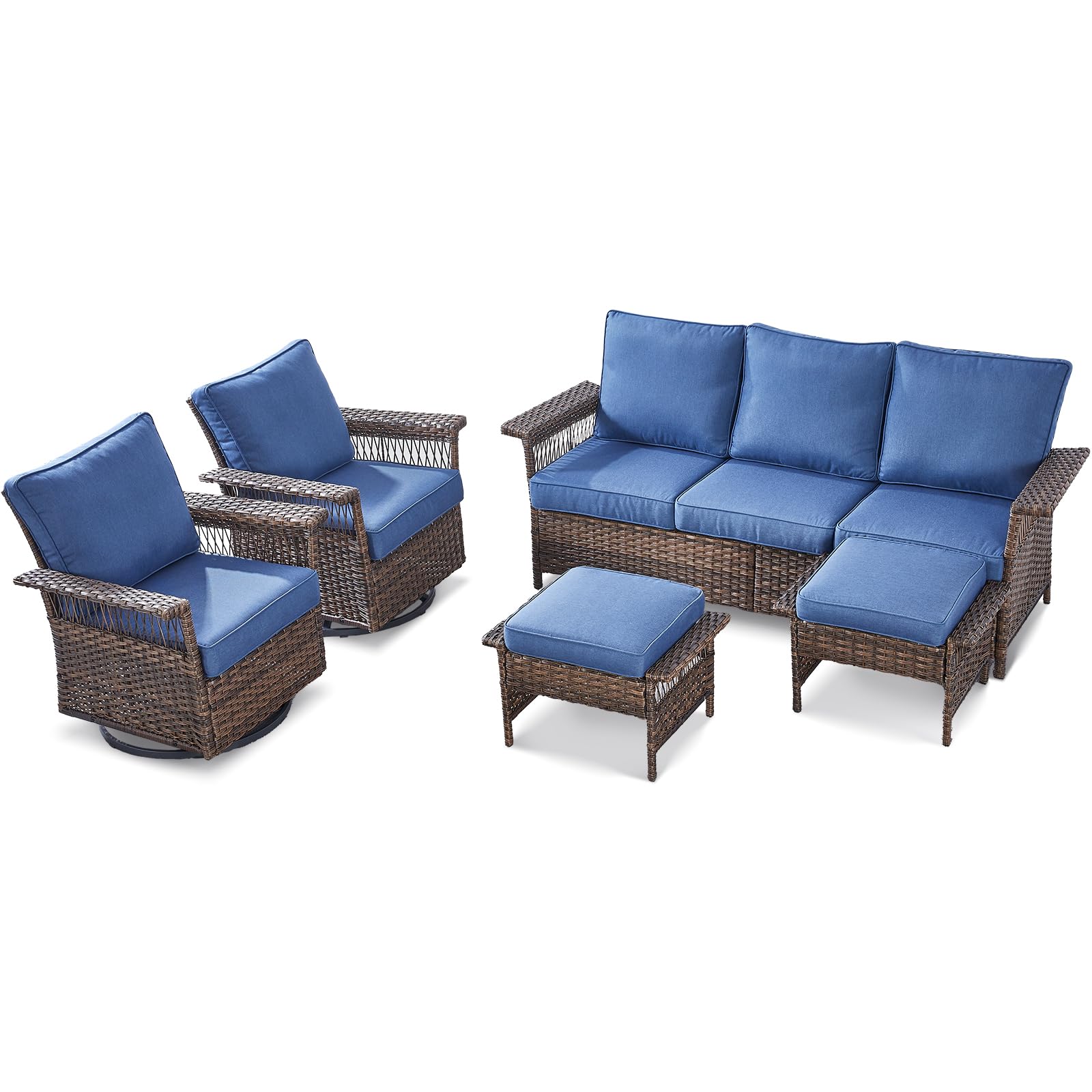 Ensemble de canapé en osier 5 pièces avec chaises pivotantes et ottoman — Mobilier de patio et d'extérieur