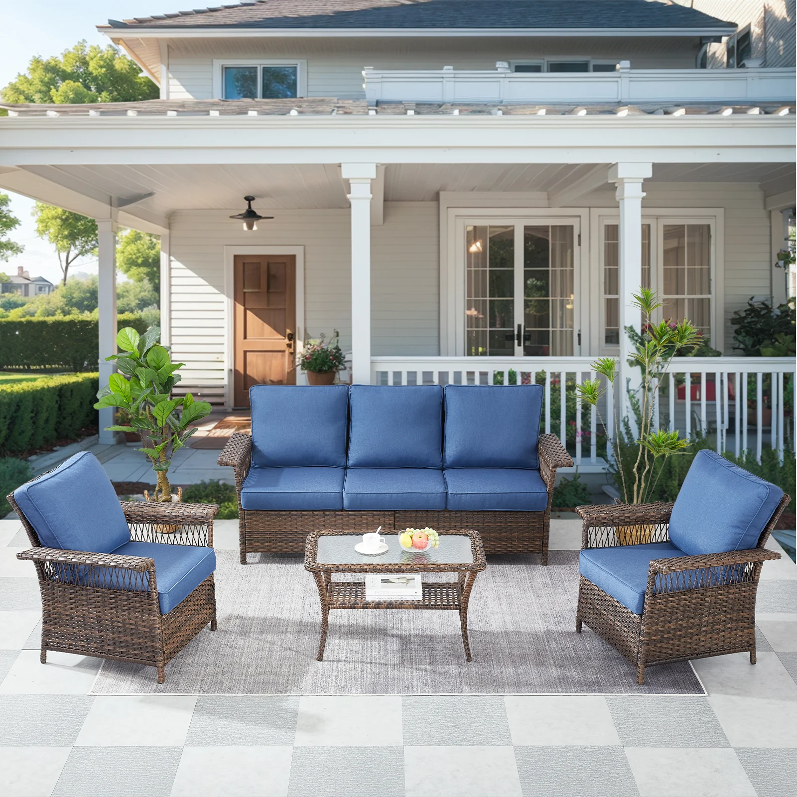 Ensemble de canapé en osier extérieur Belord SS Series avec chaises et table basse — Mobilier de patio et d'extérieur