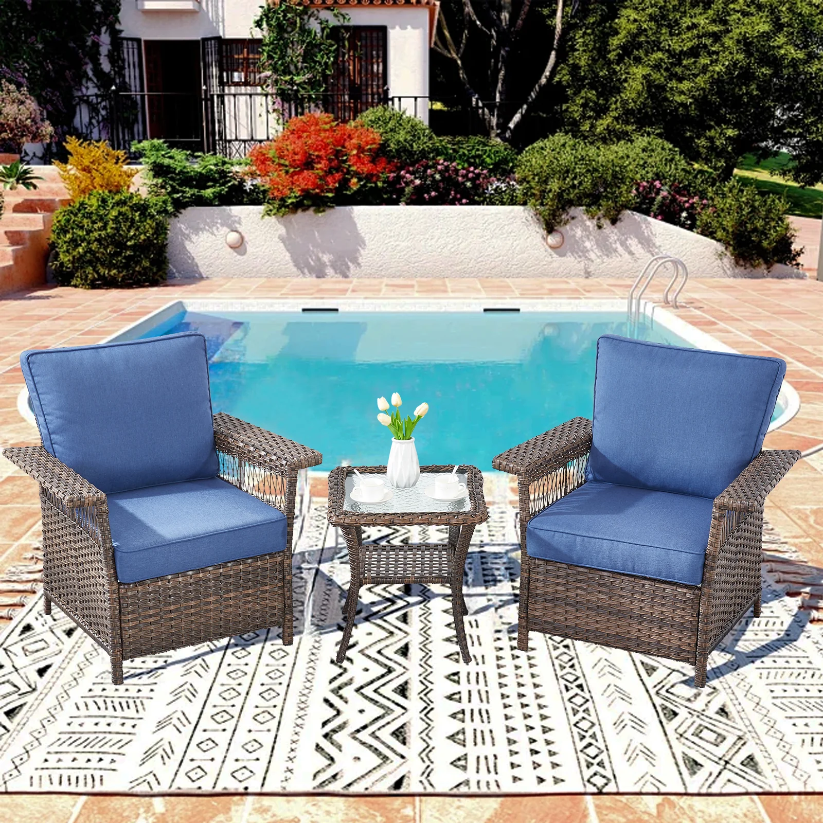 Ensemble de 3 chaises de patio en osier Belord SS Series avec table d'appoint — Mobilier de patio et d'extérieur