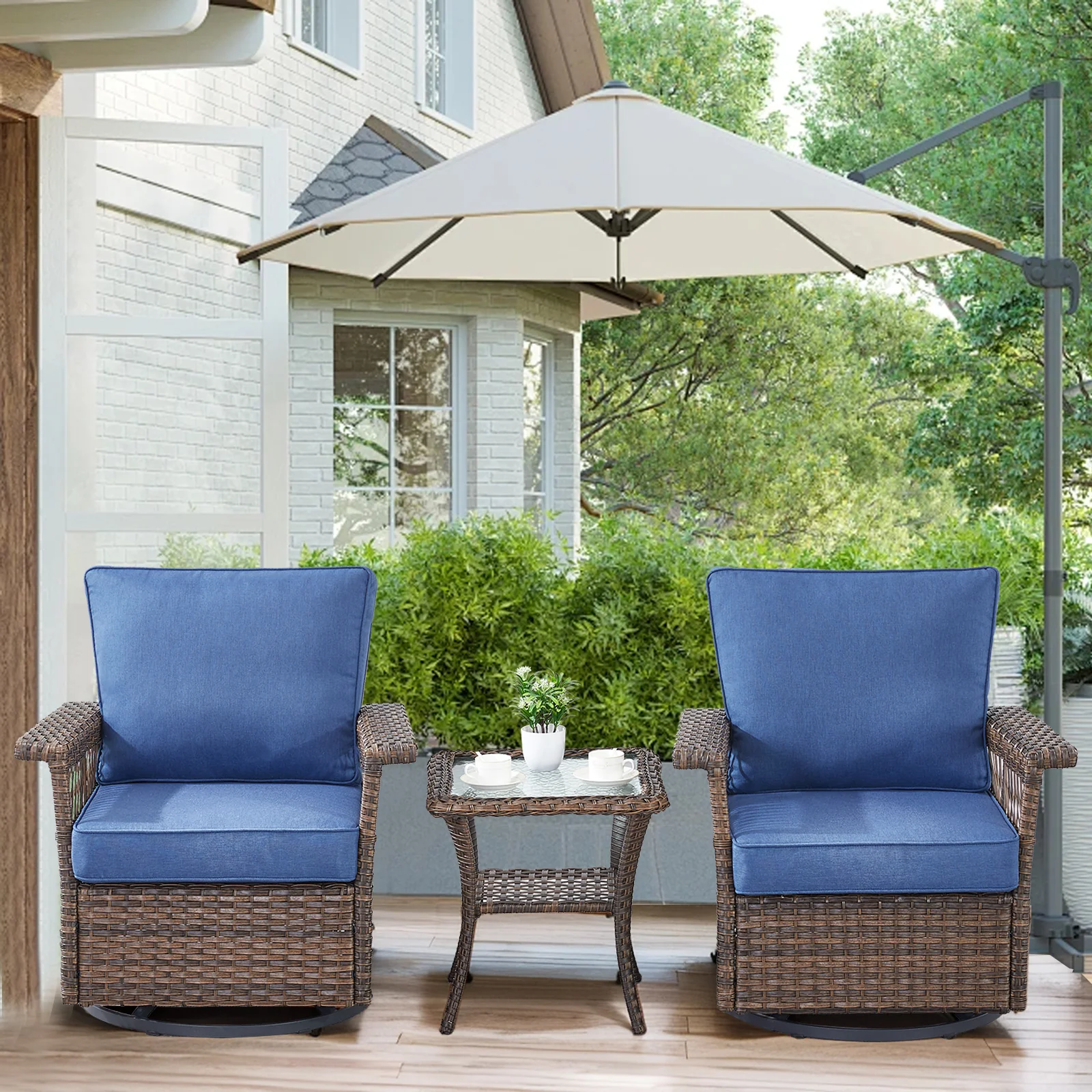 Ensemble de 3 chaises à bascule rotatives en osier Belord SS Series — Mobilier de patio et d'extérieur
