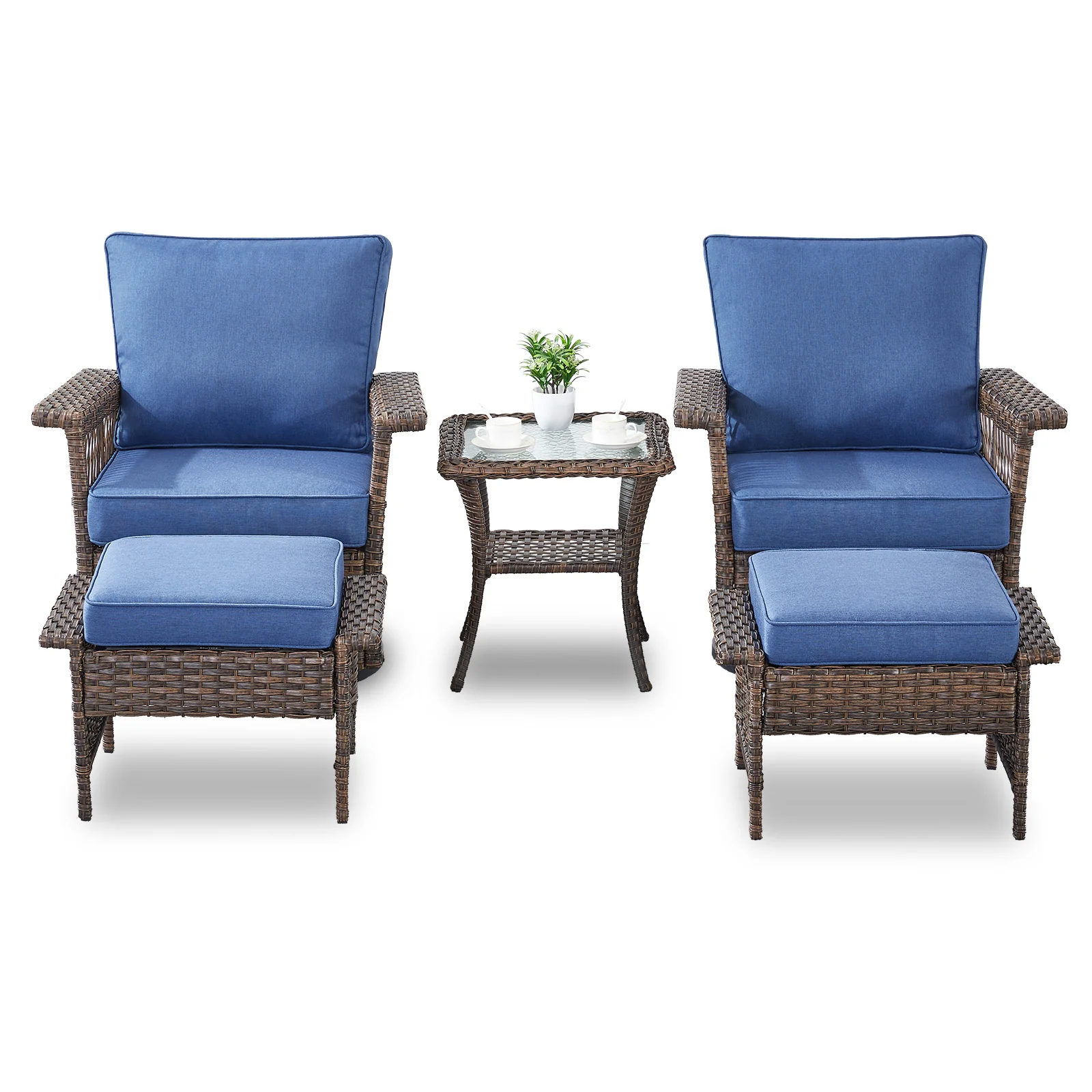 Ensemble de Chaises Berçantes Rotatives en Osier Belord SS avec Ottoman — Mobilier de patio et d'extérieur