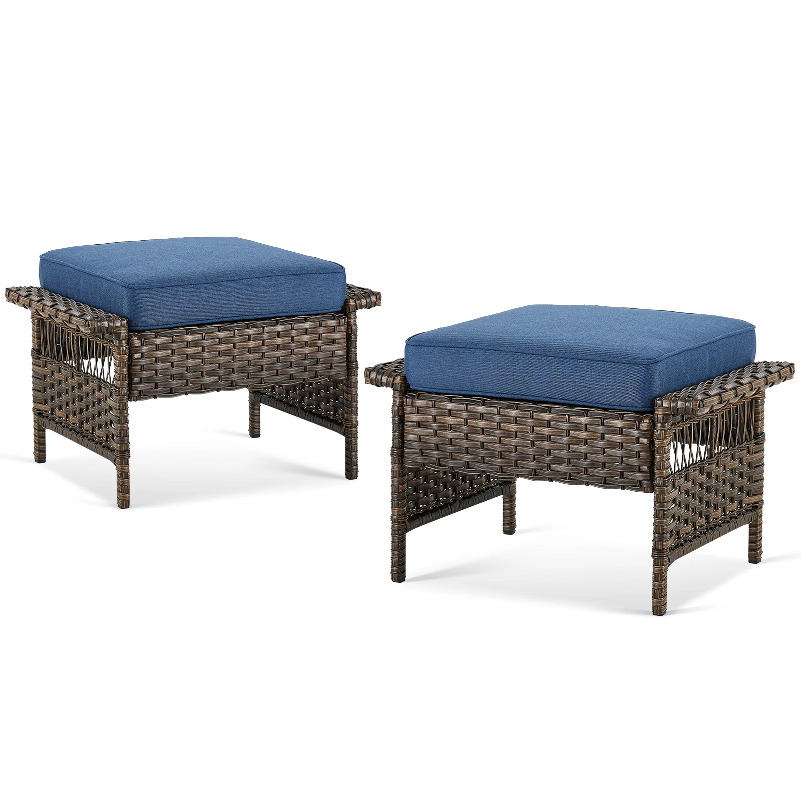 Ensemble d'Ottomans en Osier Extérieur Belord SS Series de 2 - Brun/Bleu — Mobilier de patio et d'extérieur
