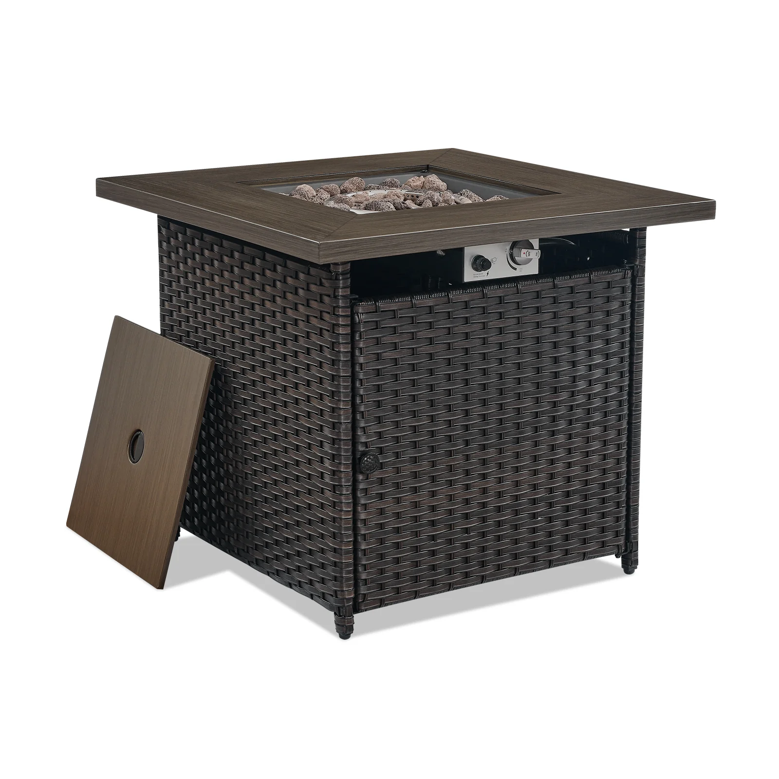 Table de foyer carrée en osier de 30 pouces Belord avec 50 000 BTU — Mobilier de patio et d'extérieur