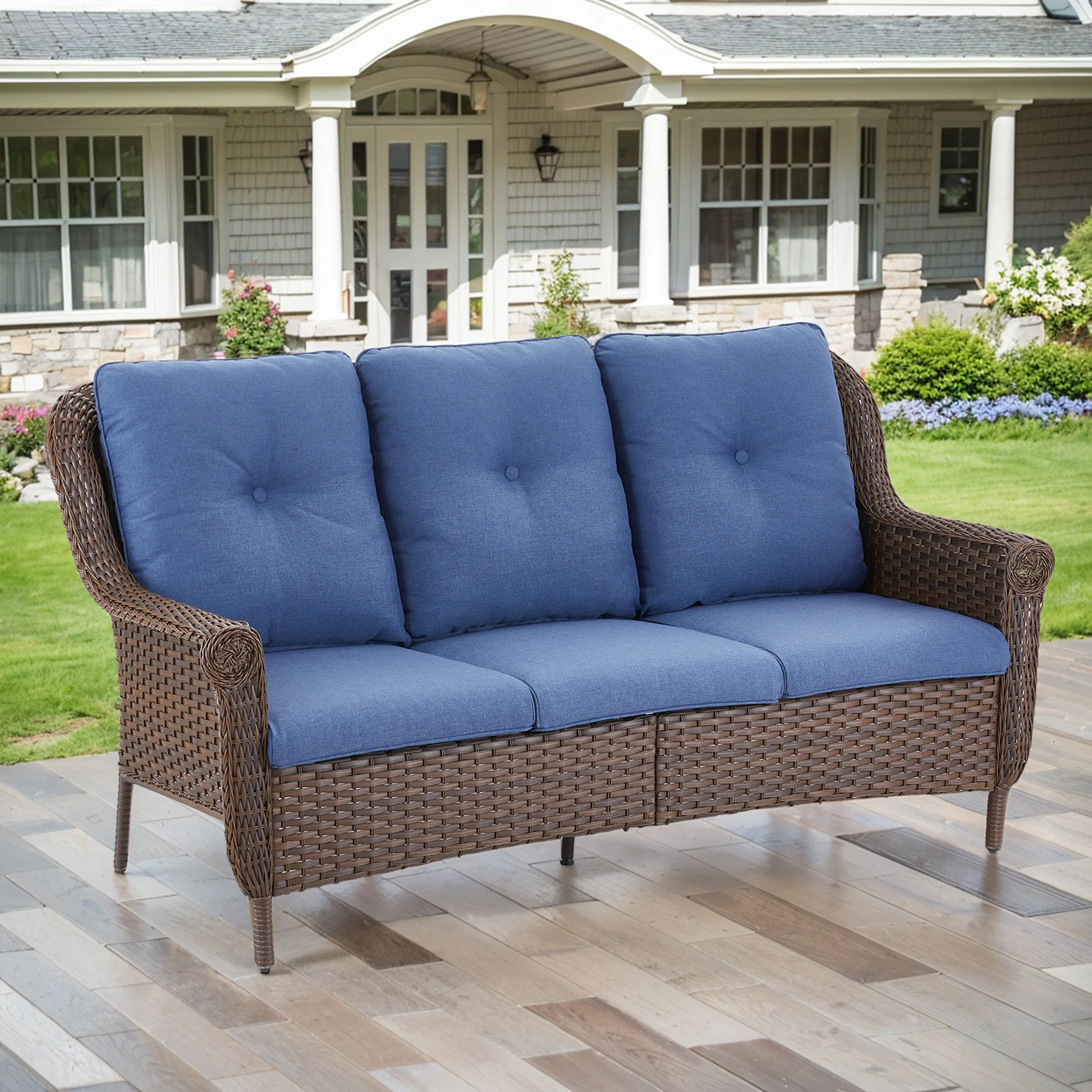 Sofa d'extérieur en osier 3 places Belord FL Series avec dossier haut — Mobilier de patio et d'extérieur