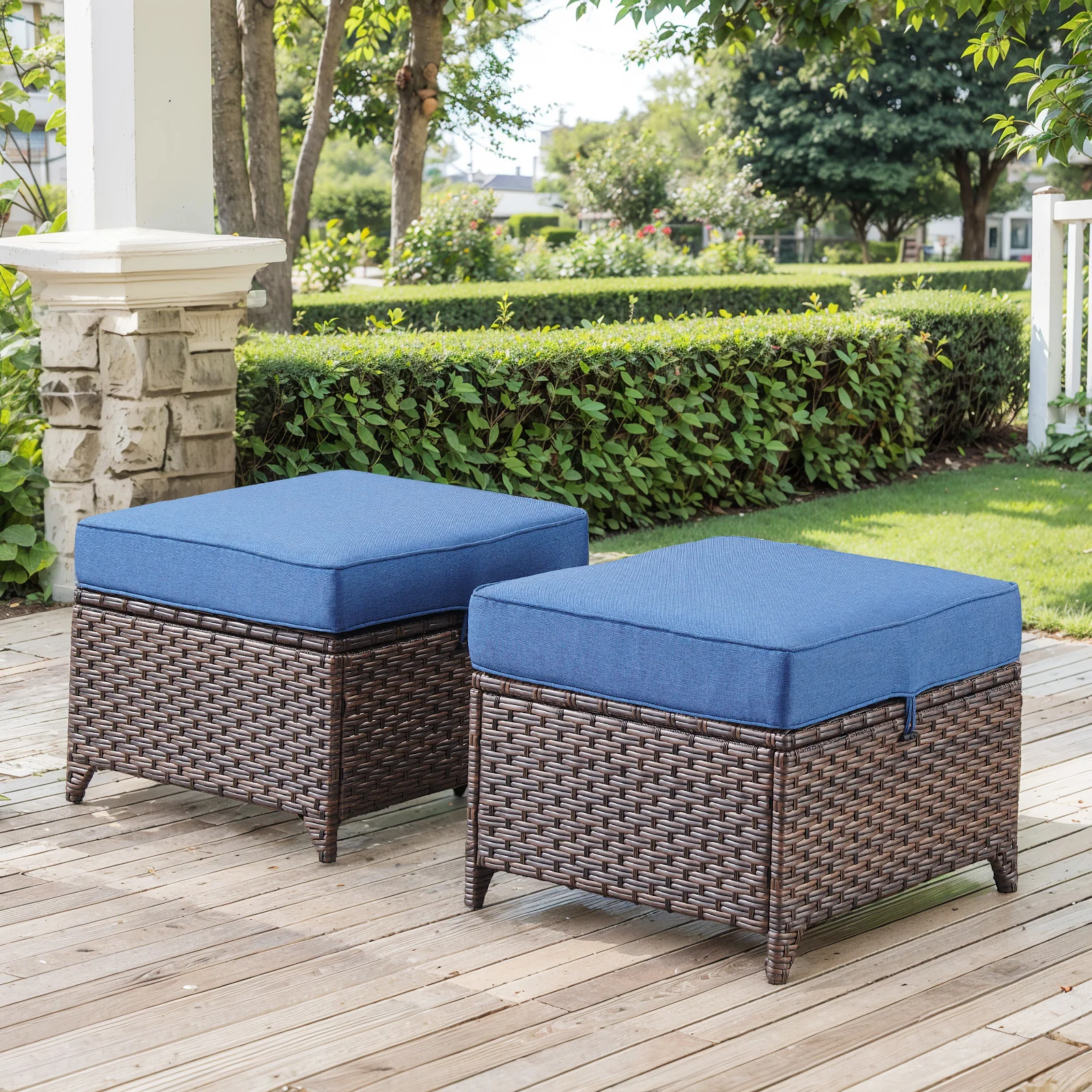 Ensemble d'Ottomans Extérieurs 2 Pièces, Carré de 23 Pouces, Série DAR — Mobilier de patio et d'extérieur