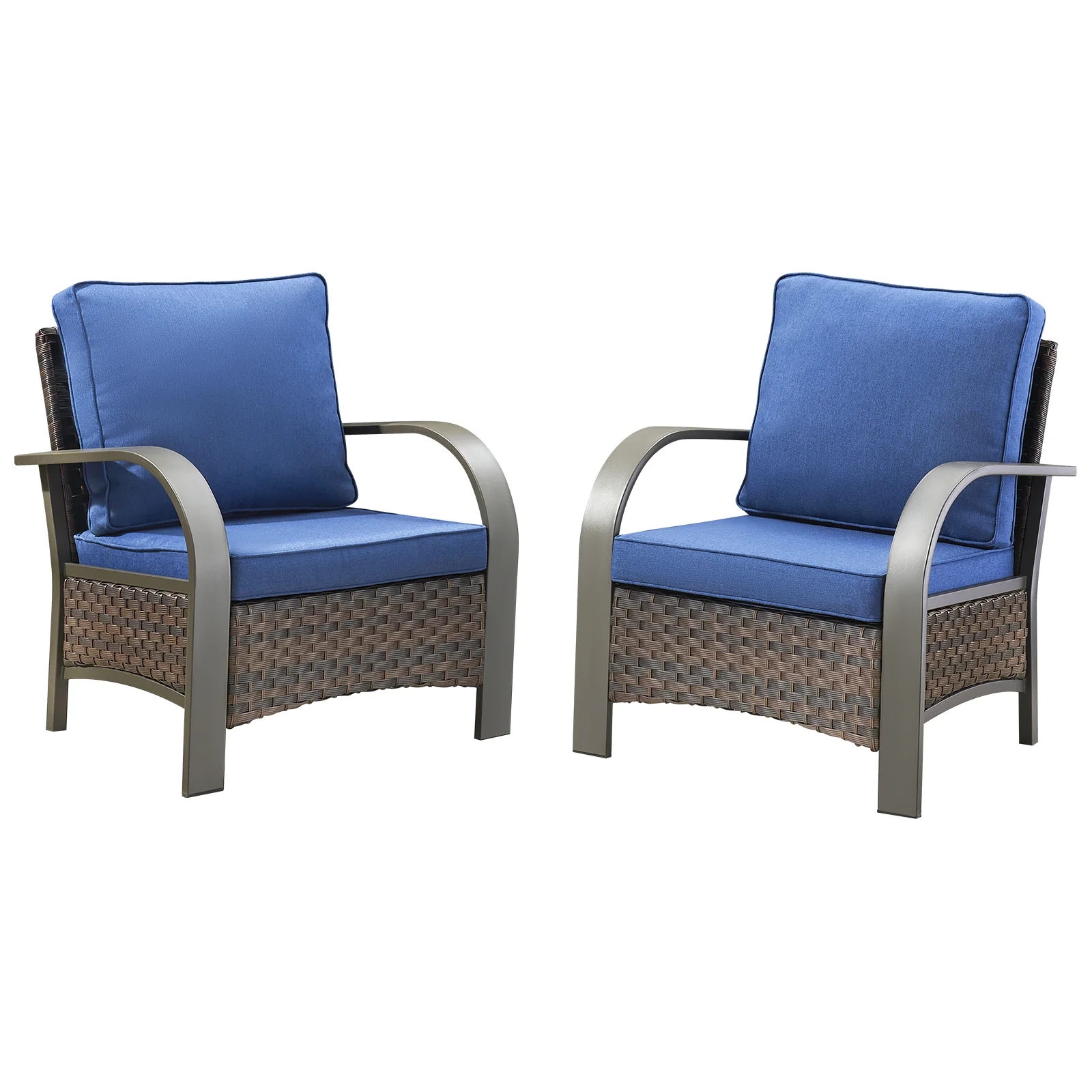 Ensemble de chaises de patio en osier classique - Osier brun / Coussin bleu — Mobilier de patio et d'extérieur