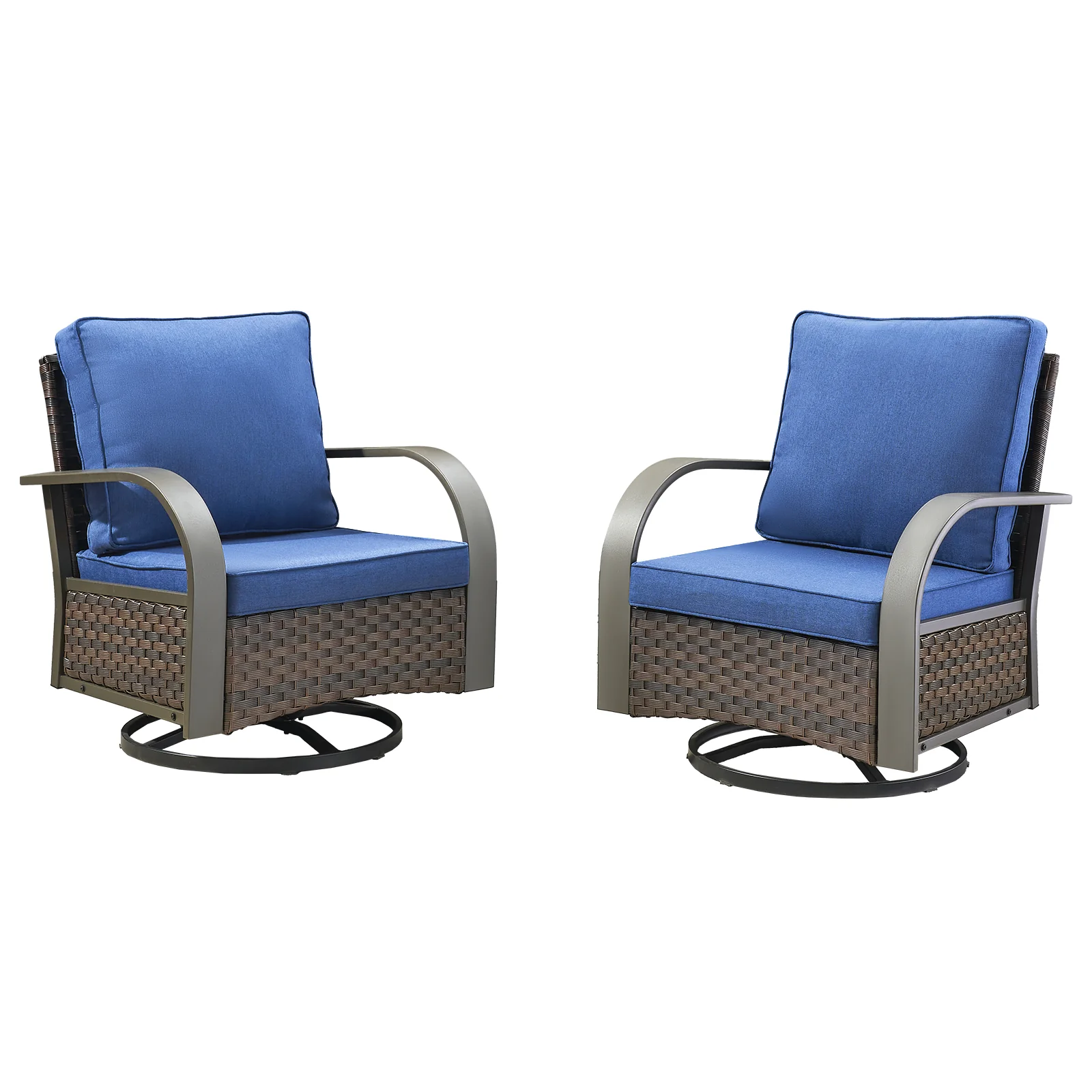 Chaises à bascule extérieures HW Series - Osier brun Coussin bleu — Mobilier de patio et d'extérieur