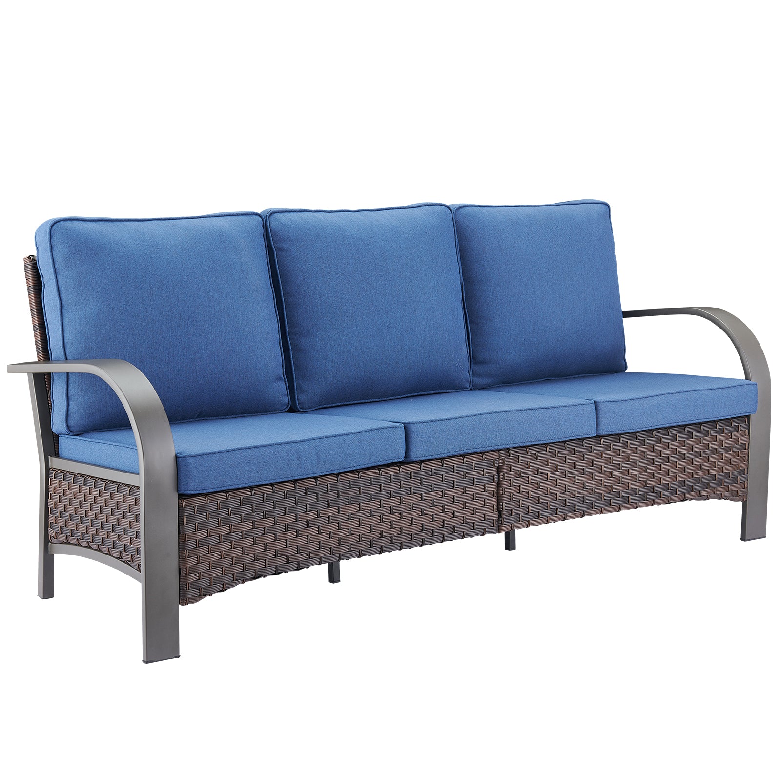 Sofa d'extérieur HW Series - Osier brun avec coussin bleu — Mobilier de patio et d'extérieur