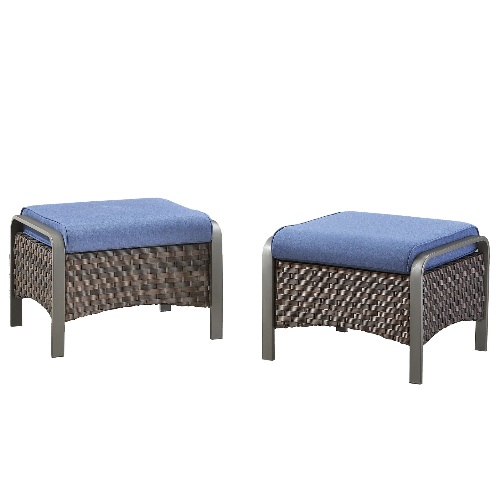 Outdoor Ottoman, HW Series - Brown Wicker / Blue Cushion — Patio & Outdoor Furniture