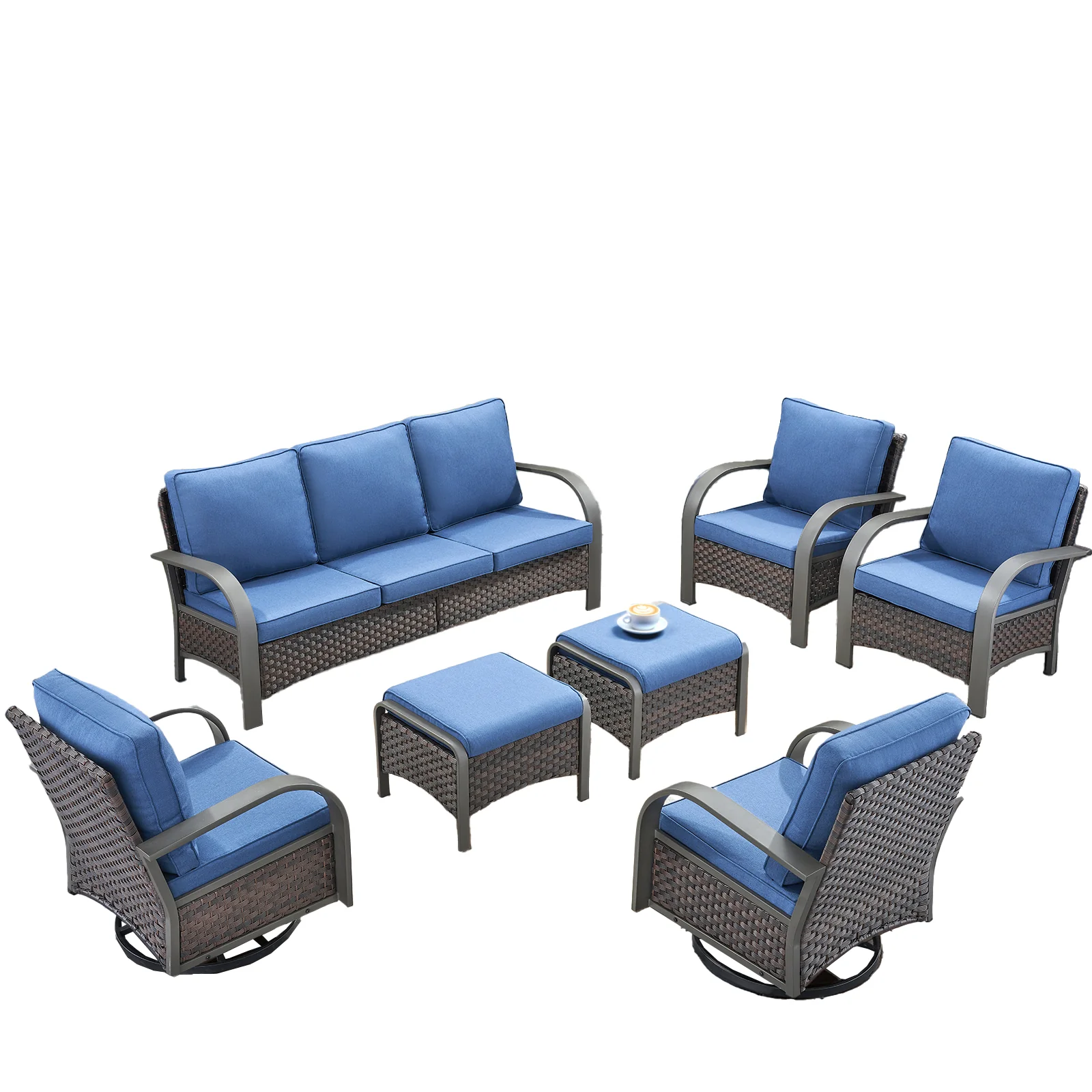 Ensemble de Conversation de Patio 7 Pièces avec Chaises à Bascule