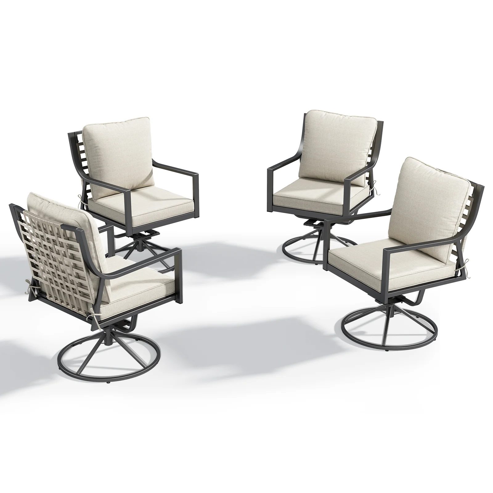 Ensemble de 4 chaises de patio pivotantes à 360° - Osier gris, coussin beige — Mobilier de patio et d'extérieur