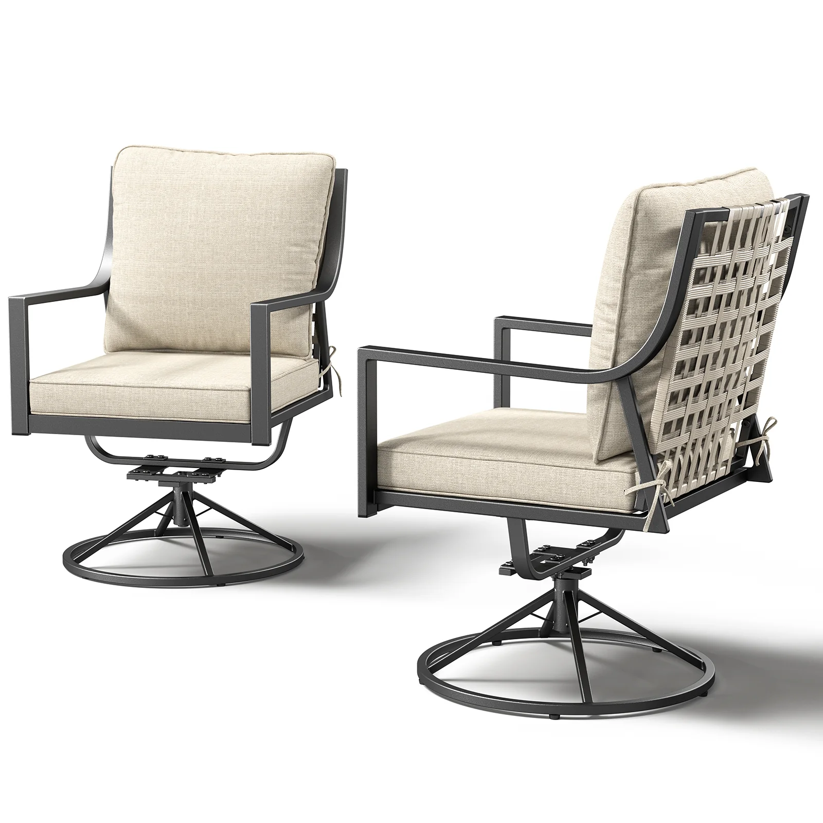 Set of 2 Luxury 360° Swivel Patio Dining Chairs - Gray Wicker / Beige Cushion — Patio & Outdoor Furniture